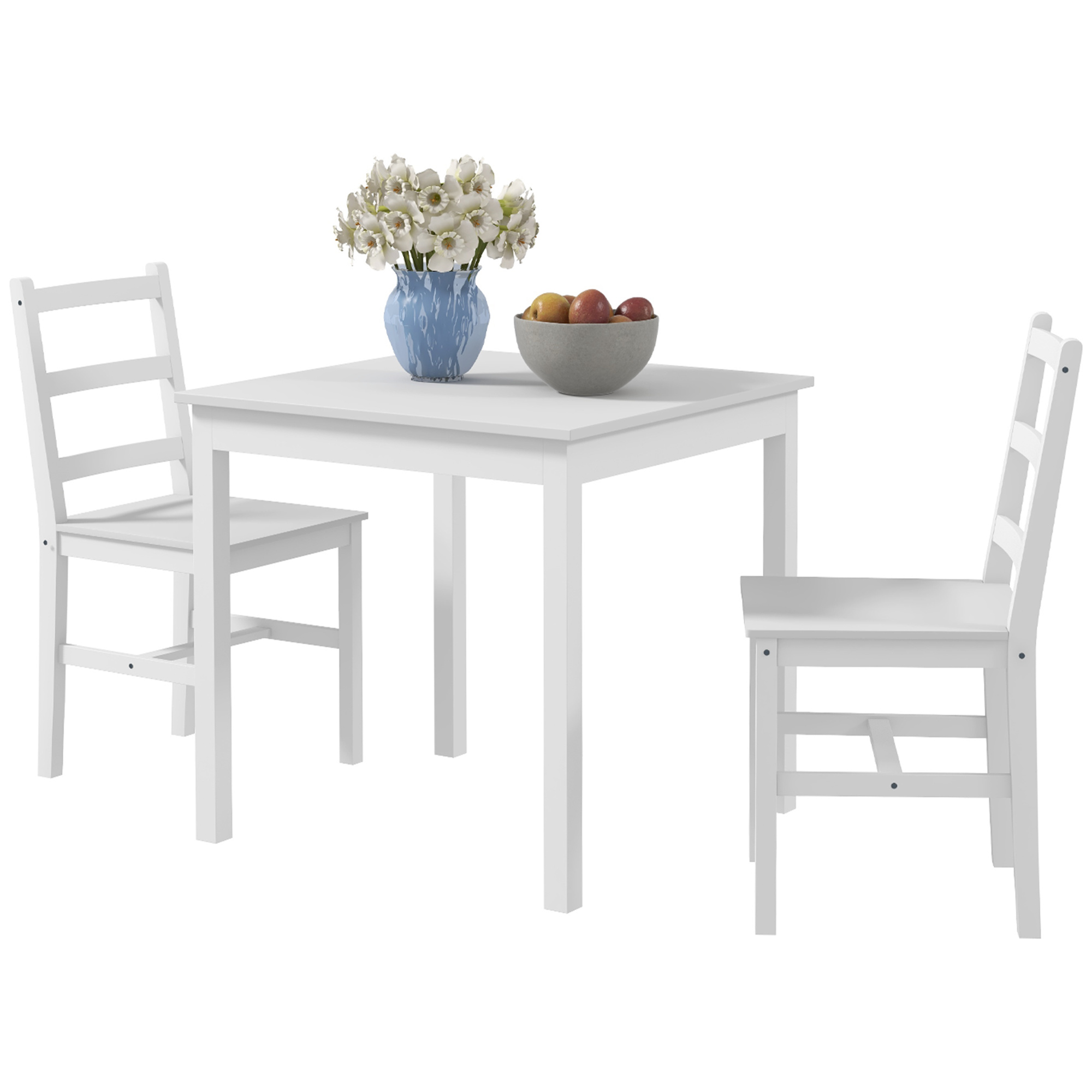 HOMCOM 3er-Set Essgruppe, Esstisch mit 2 Stühle, Esszimmergruppe für 2 Personen, Küchentisch-Set, Tischgruppe für Wohnzimmer, Küche, Platzsparend Weiß, Kiefernholz   Aosom