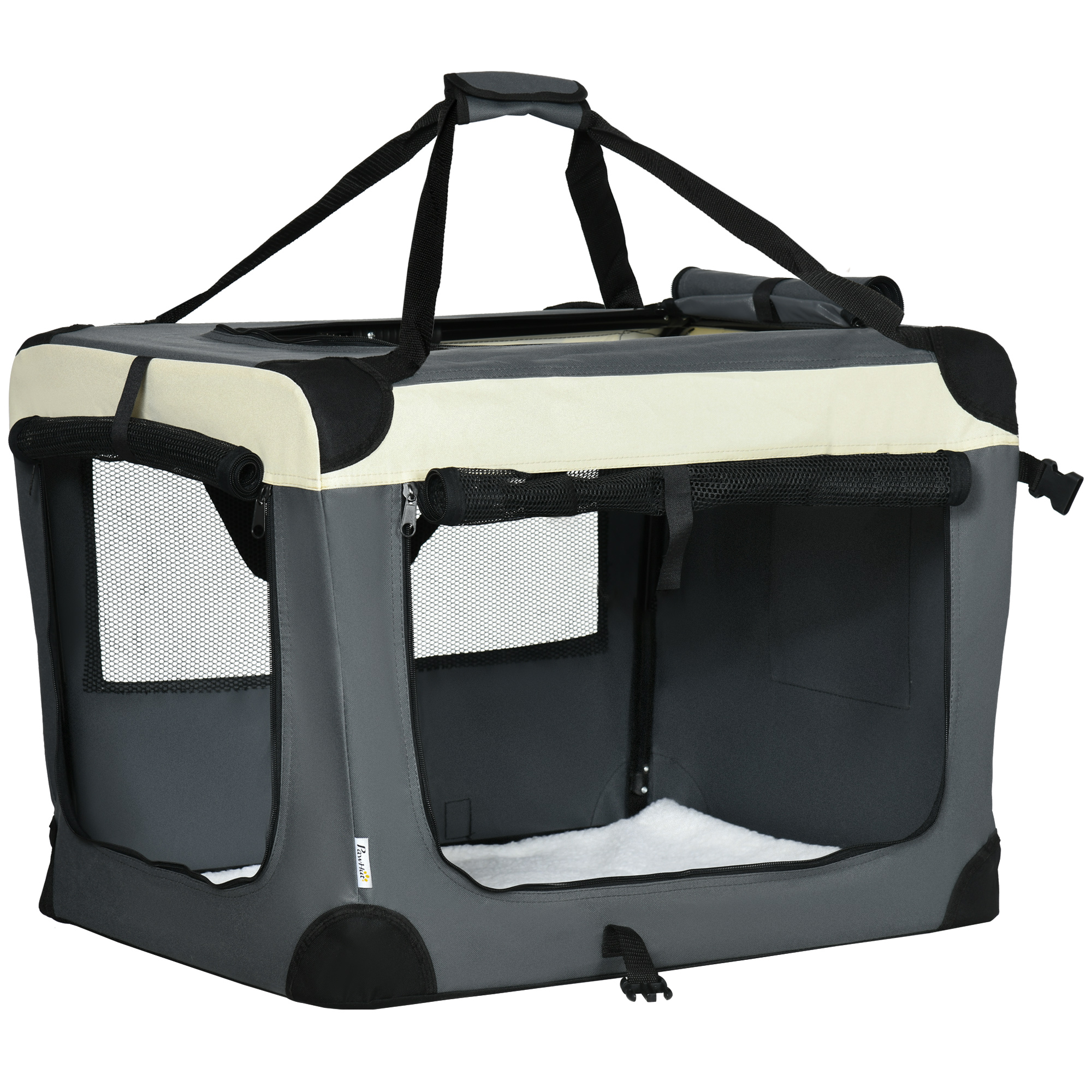 PawHut Hundetasche Transporttasche faltbare Hundebox mit Kissen für kleine Hunde Outdoor Oxfordstoff Grau Schwarz 70x51x50cm   Aosom.de