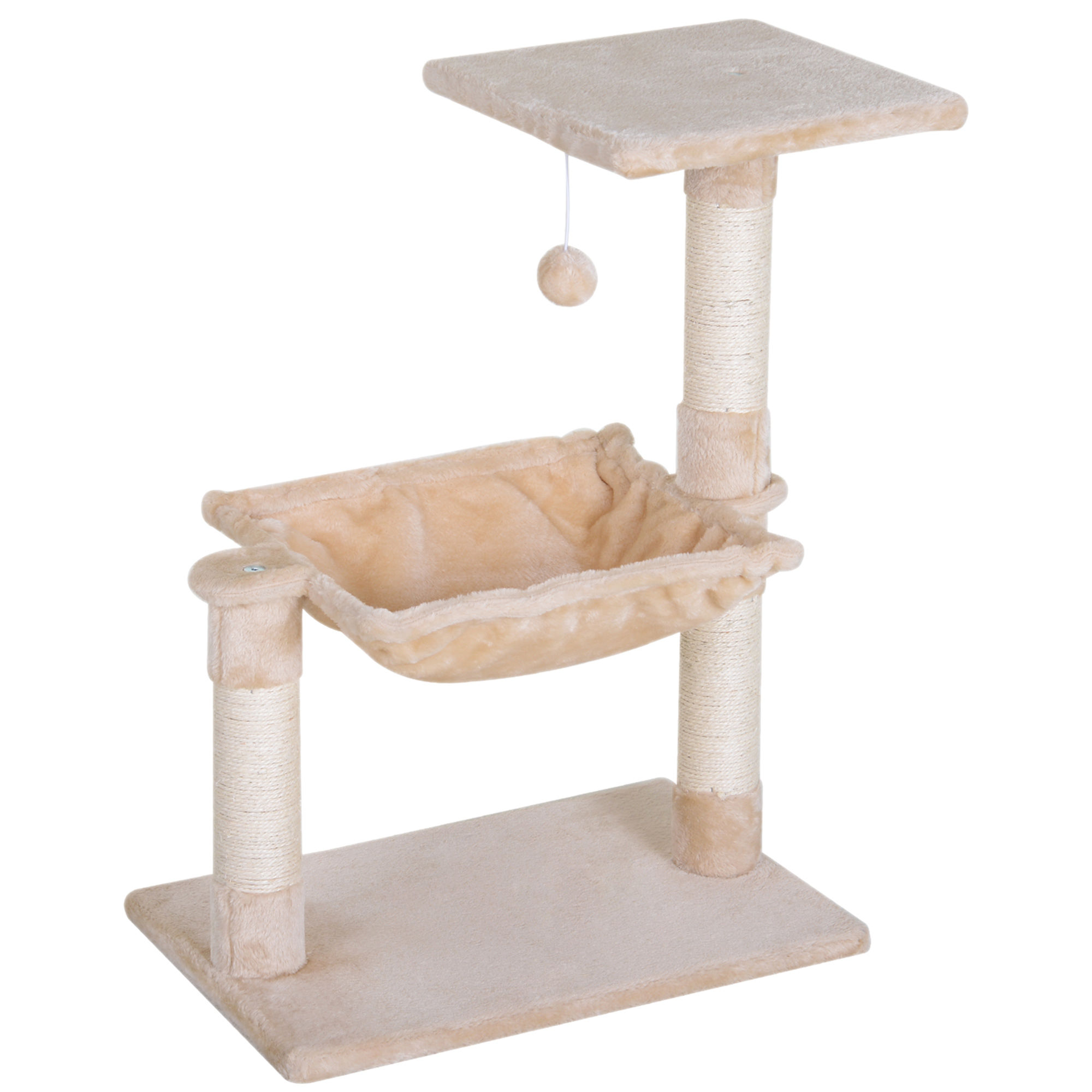 PawHut Kratzbaum, mit Hängematte, Plattform, Sisalsäule, Kletterbaum für Katzen, Beige, 50 x 36 x 70 cm   Aosom