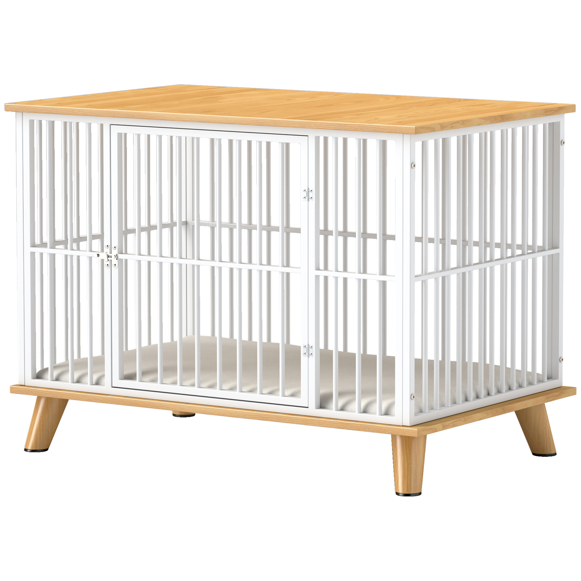 PawHut Hundekäfig für Zuhause, Abschließbar Hundehütte mit Kissen, Hundebox mit Tür, Hundehaus für mittelgroße Hunde unter 15 kg, Eiche, 86 x 60 x 70 cm   Aosom