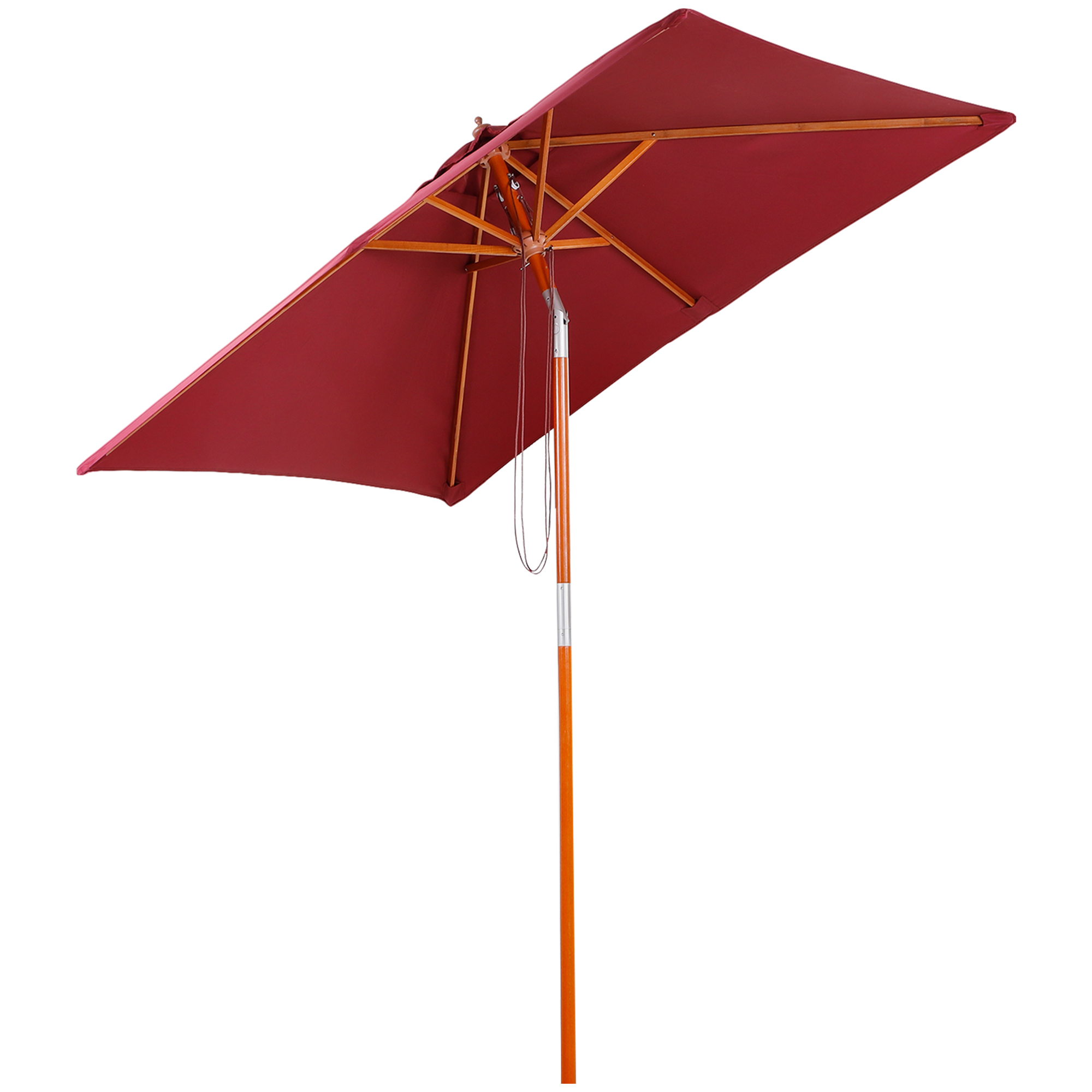Outsunny Ampelschirm Sonnenschirm Balkon aus Tannenholz, 3-stufig einstellbar, Weinrot, 200x150x230cm für Garten & Terrasse Aosom.de