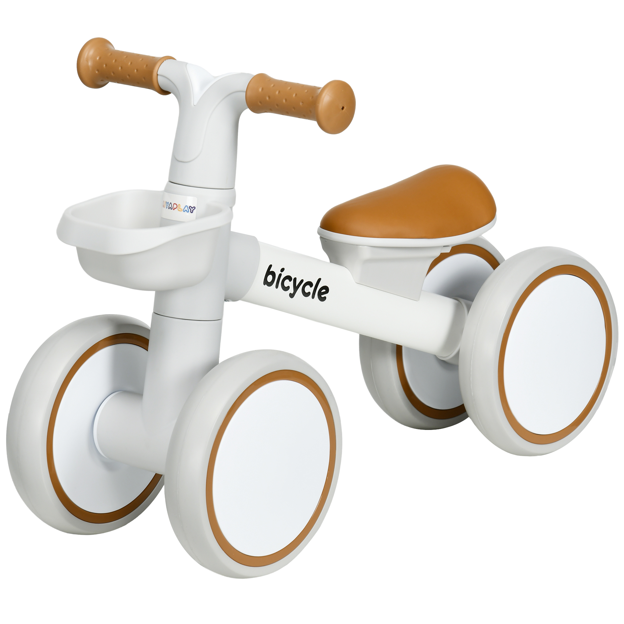 AIYAPLAY Kinder Laufrad Balance Bike ab 1 Jahr, rutschfest mit TPU-Rädern, keine Schrauben, ideales Geschenk für Jungen & Mädchen, Braun-Weiß 56x27x39 cm   Aosom.de