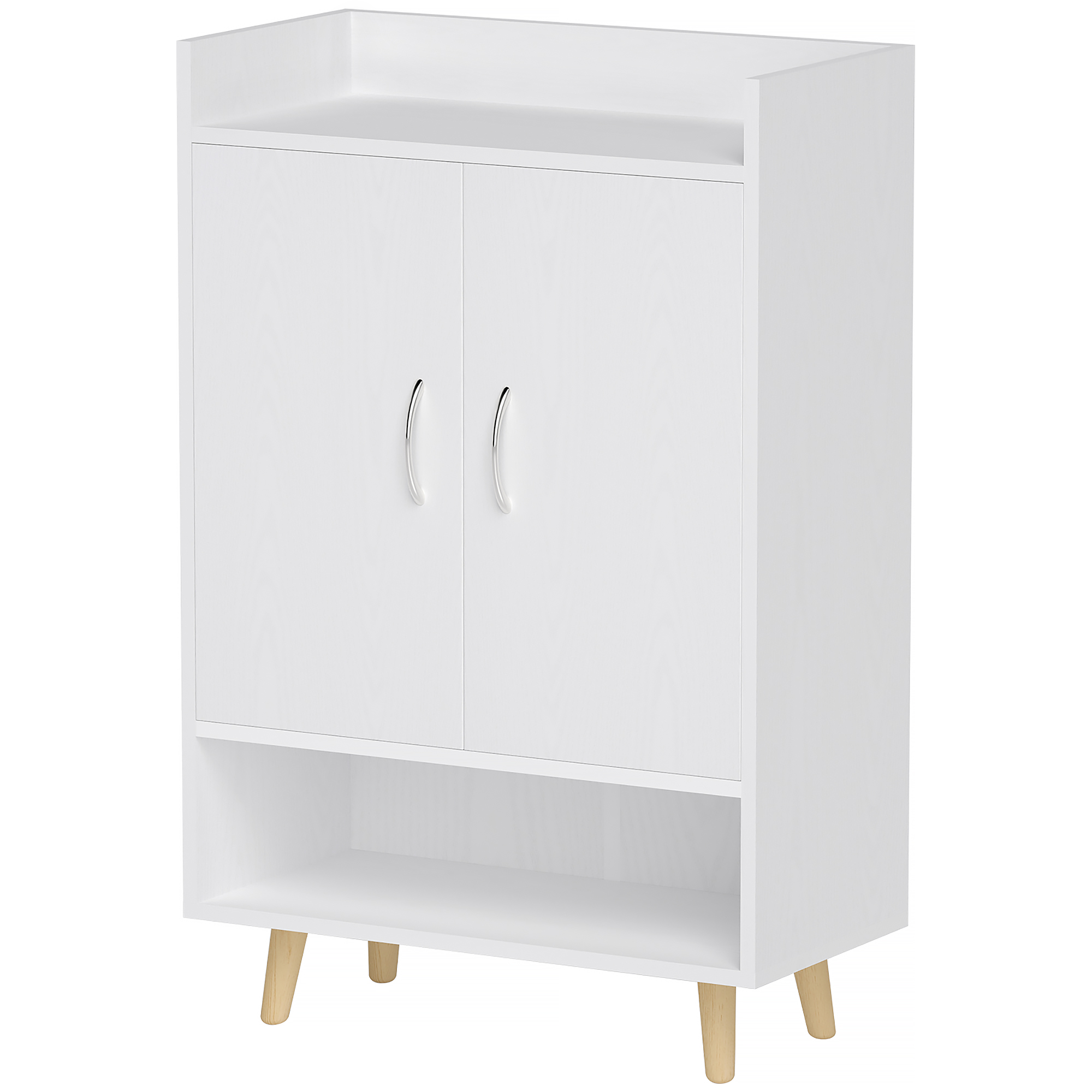HOMCOM Schuhschrank, Schuhregal mit Türen und Regalen, für 12 Schuhe, moderne Schuhkommode, Schuhablagen für Flur und Eingangsbereich, Massivholz, 60 x 30 x 92 cm, Weiß   Aosom
