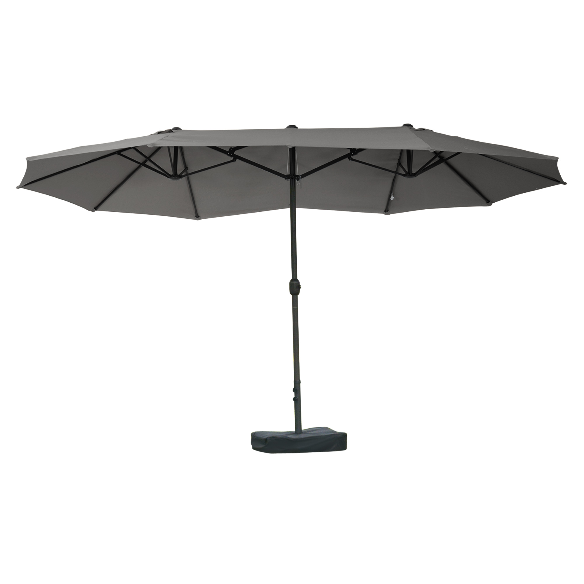 Outsunny Sonnenschirm Gartenschirm Doppelsonnenschirm mit Schirmständer Handkurbel Dunkelgrau Oval 460 x 270 x 240 cm   Aosom