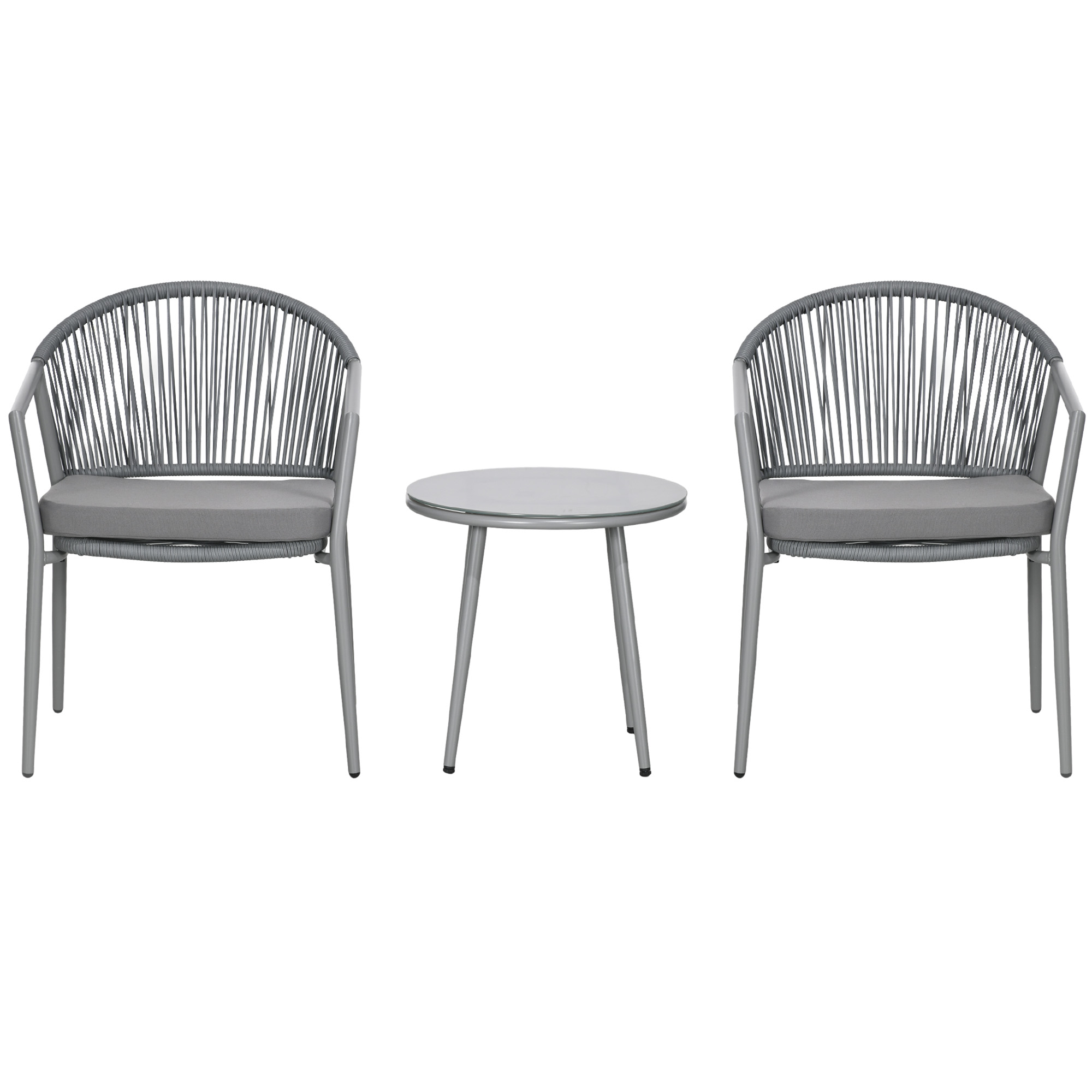 Stilvolle Sitzgruppe 2 Gartensessel Couchtisch Balkonmöbel-Set, Stahlrahmen Grau, ideal für Garten & Terrasse   Aosom.de