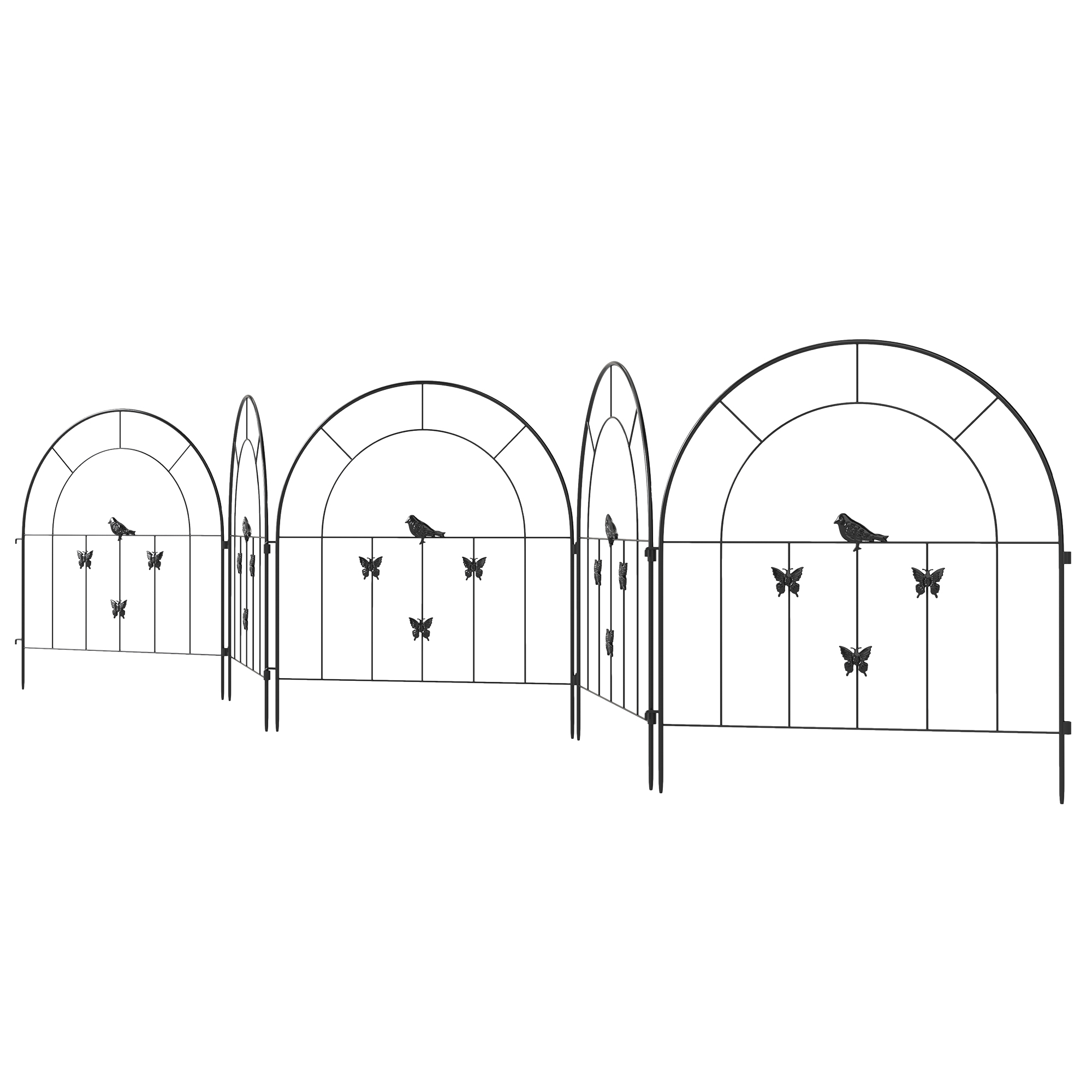 Outsunny Gartenzaun Zaun Stahl 300 cm x 70 cm hoch Dekorativer Gitterzaun Set Zaunelemente Hundezaun Oberbogen Zaun für Hunde Landschaftszaun für Garten Blumenbeete Tierbarriere Außenbereich Schwarz   Aosom