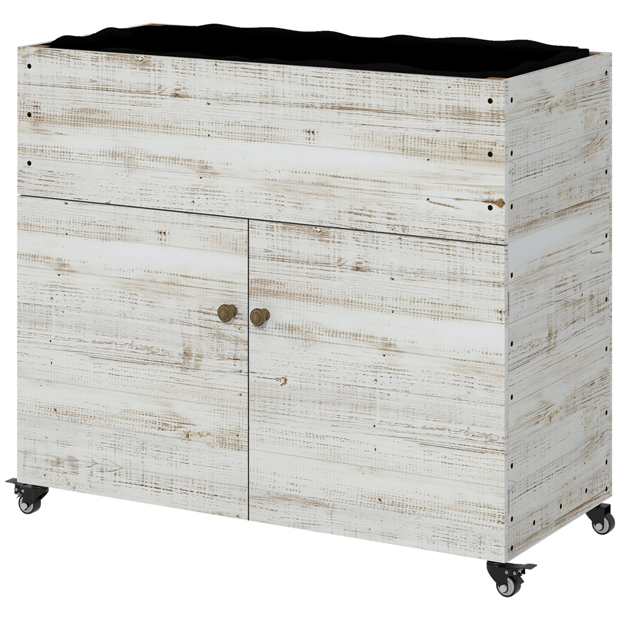 Outsunny Hochbeet aus Holz mit Schrankfach, Kräuterbeet mit Rollen, Pflanzkasten 110 x 50 x 95 cm, Blumenkasten mit Vliesstoff, Weiß für Garten & Balkon   Aosom.de