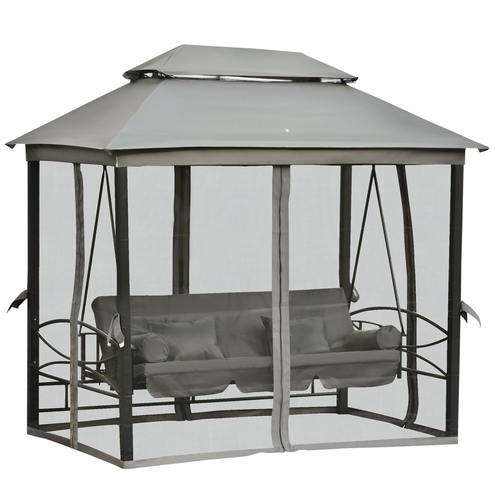 Outsunny Hollywoodschaukel Gartenschaukel Schaukel mit Seitenwänden 3-Sitzer Dunkelgrau 256 x 172 x 248 cm   Aosom