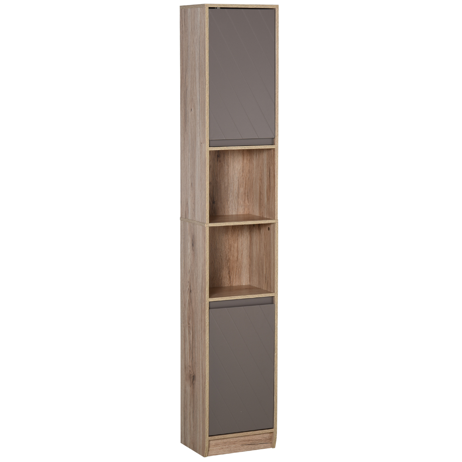 HOMCOM Badezimmerregal, Badeschrank, Küchenschrank, 2 Türschränke, 2 offenen Regalen, Spanplatte+MDF, 30 x 24 x 170cm   Aosom