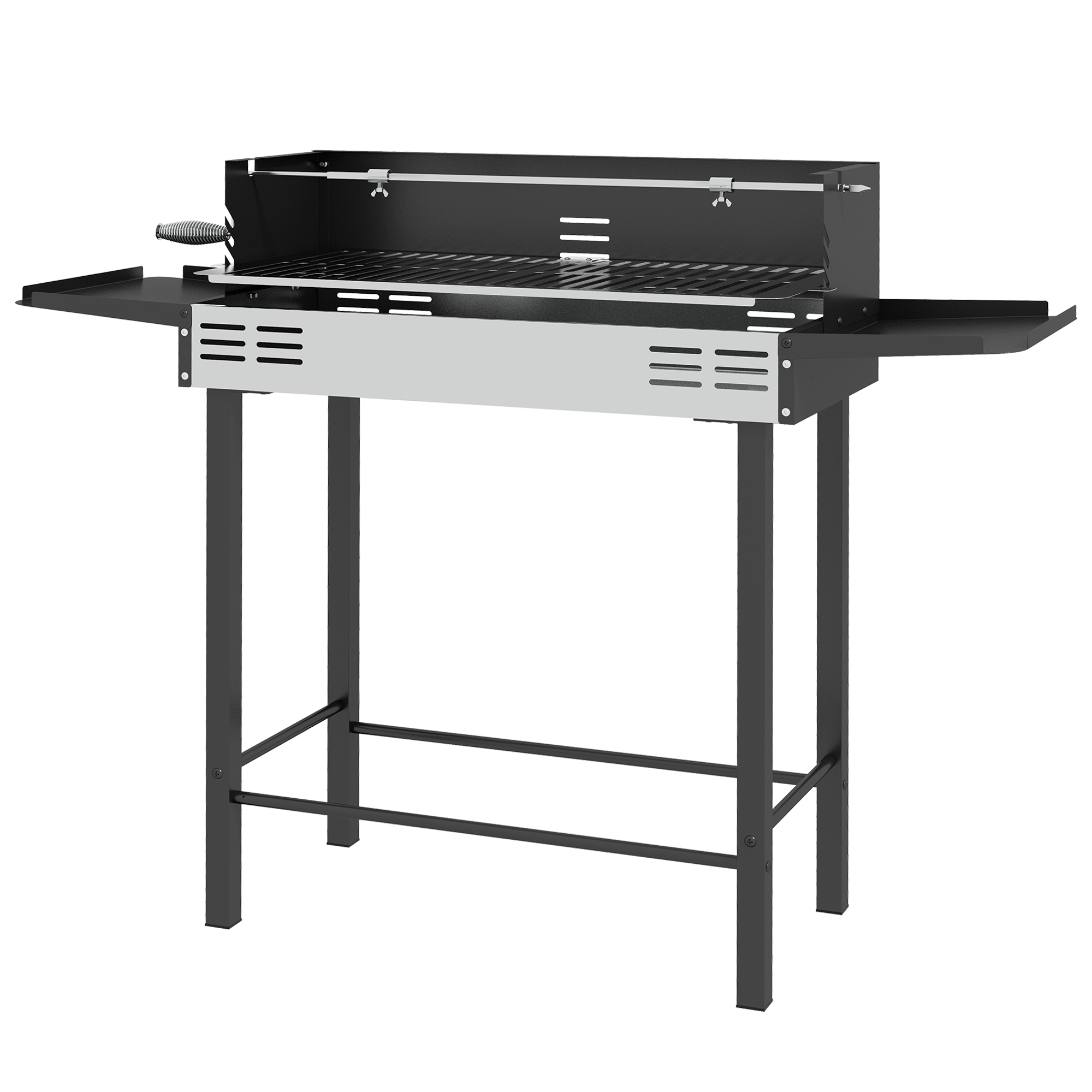 Outsunny Holzkohlegrill Campinggrill klappbar mit Grillrost & Rotisserie-Kit, faltbar, rostfreier Stahl & Metall, Schwarz für Garten BBQ Aosom.de