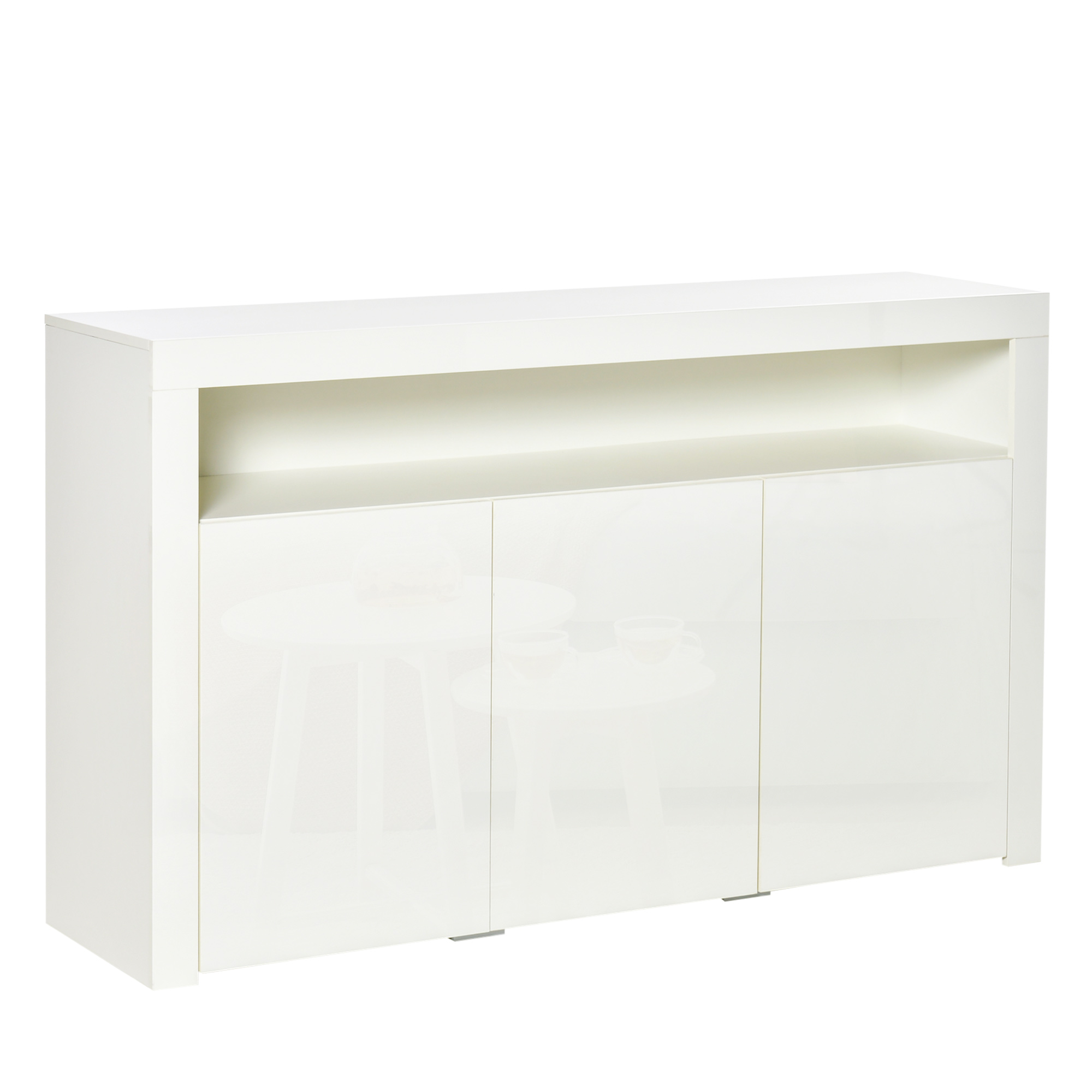 HOMCOM Sideboard Hochglanz Vorratsschrank Küchenschrank mit LED-Licht für Eingang Essbereich Wohnzimmer Material MDF Weiß 155 x 40 x 92 cm   Aosom