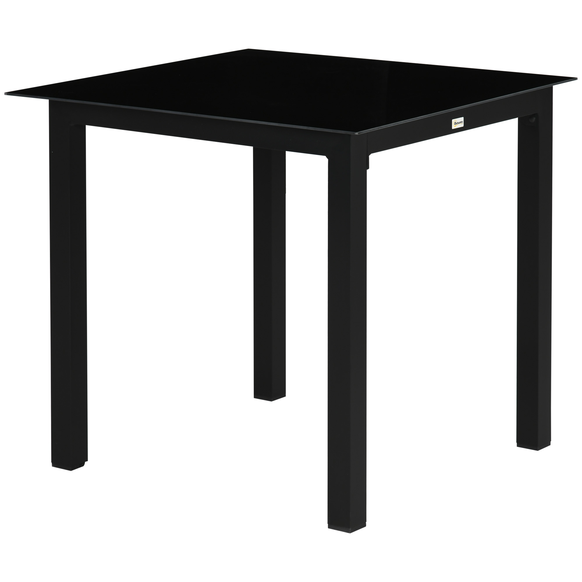 Outsunny Gartentisch quadratisch für 4 Personen, Terrassentisch mit Hartglasplatte, Aluminium schwarz 80x80x74cm für Garten & Balkon   Aosom.de