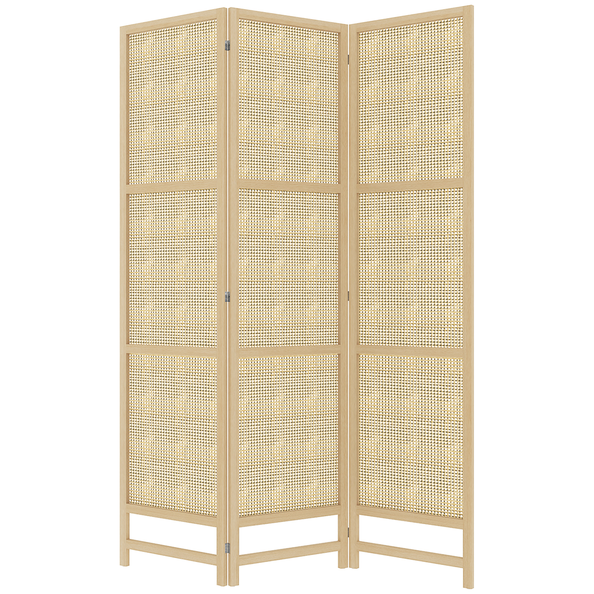 HOMCOM Paravent 3-teilig 135 x 180 cm Trennwand Raumteiler aus PP Rattan, Faltbar Raumtrenner Sichtschutz Stellwand für Wohnzimmer Natur   Aosom