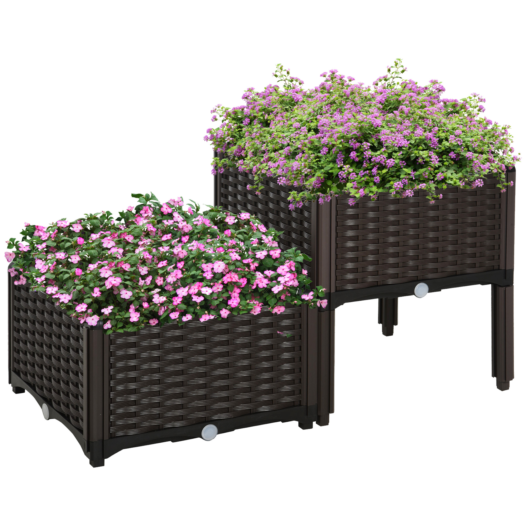 Outsunny Hochbeet Doppelter Pflanzkasten Rattan-Look 80x40x44cm mit Abflusslöchern aus PP in Braun für Garten Balkon   Aosom.de