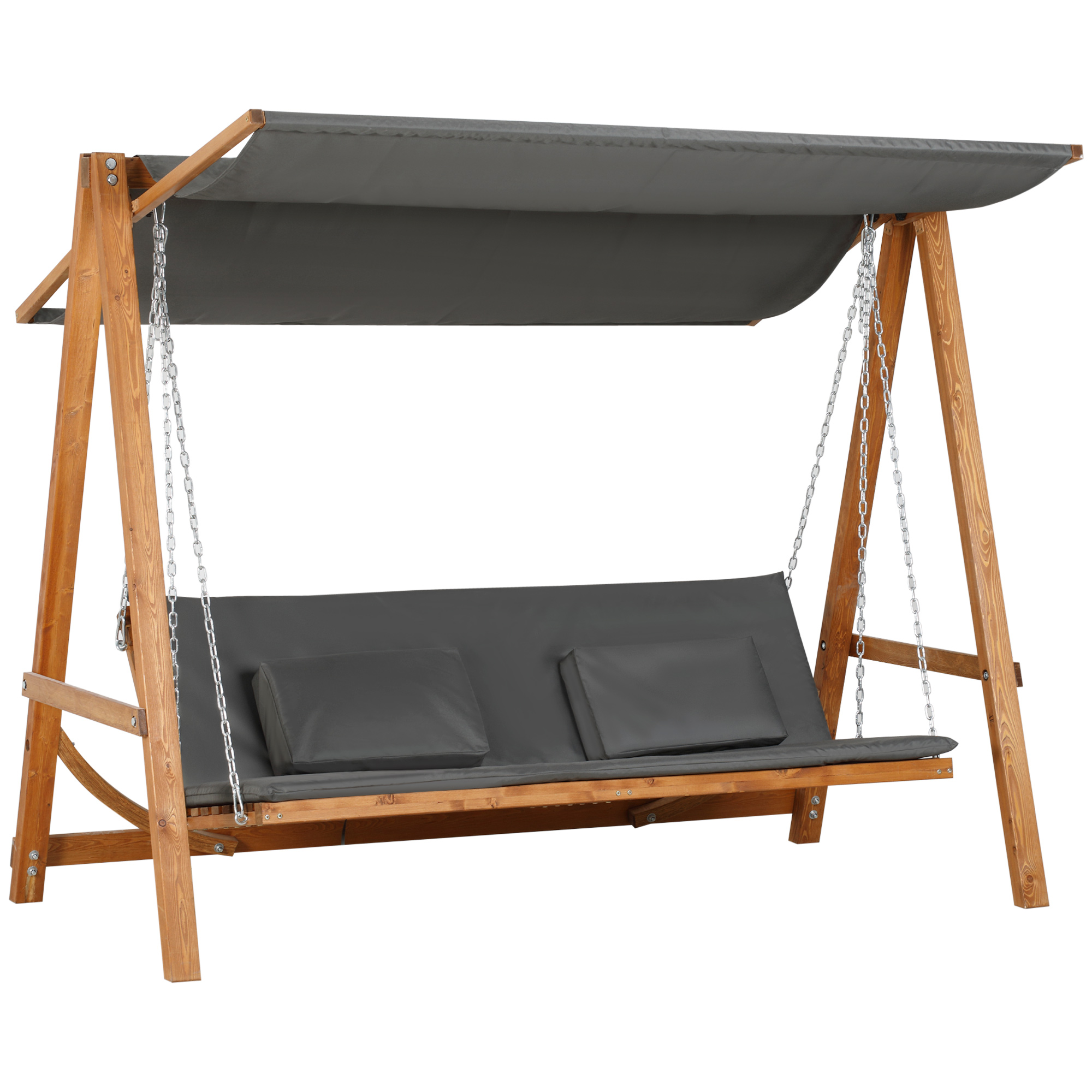 Outsunny 2-Sitzer Hollywoodschaukel mit Bettfunktion, Gartenschaukel mit Dach, Holz Gartenschaukel, 225,5 x 113 x 180 cm, Grau, Teak   Aosom.de