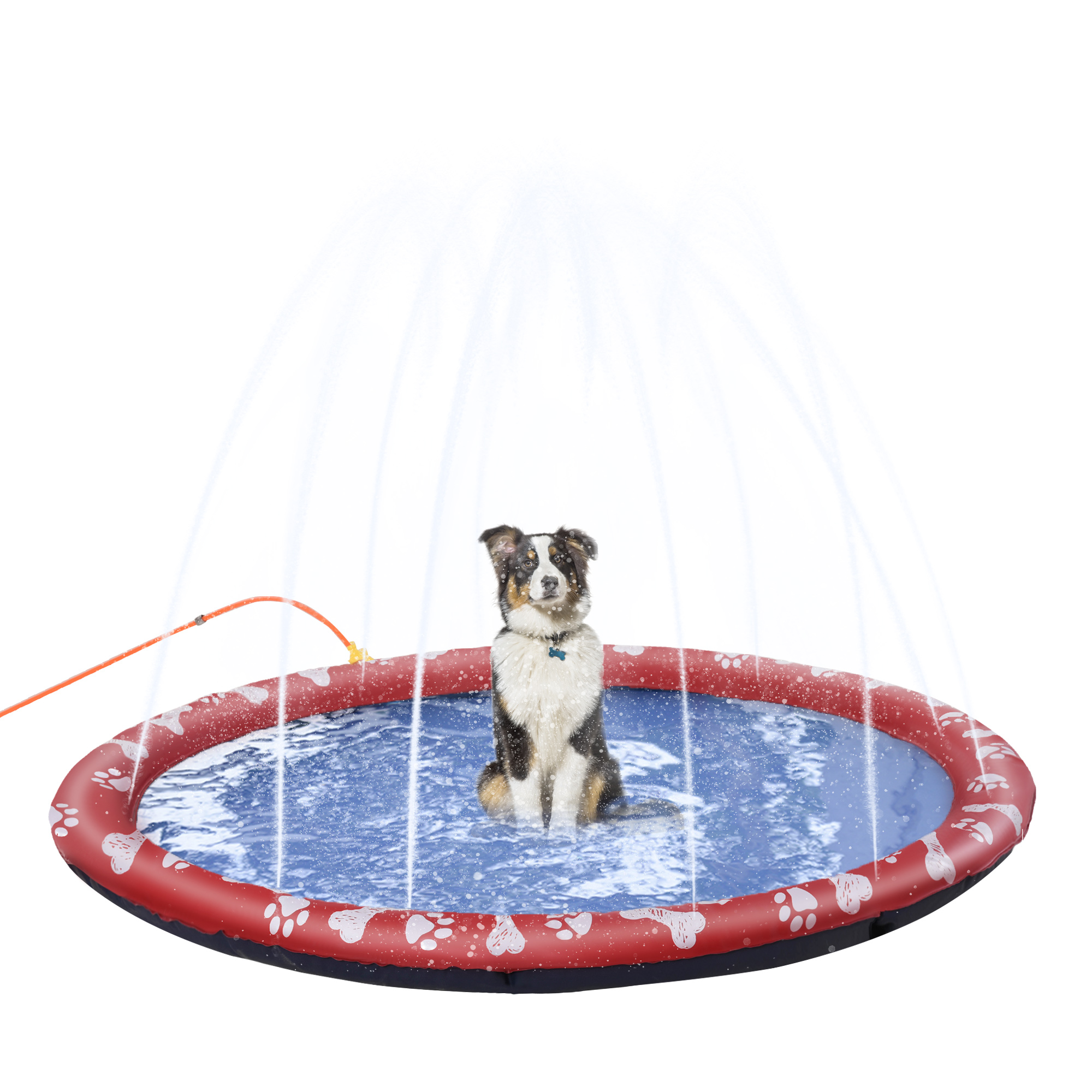 PawHut Hundepool für Hunde Ø170 cm, rutschfestes Planschbecken, Wassermatte für Garten & Camping, Spritz Wasserspiel Matte in Rot Aosom.de