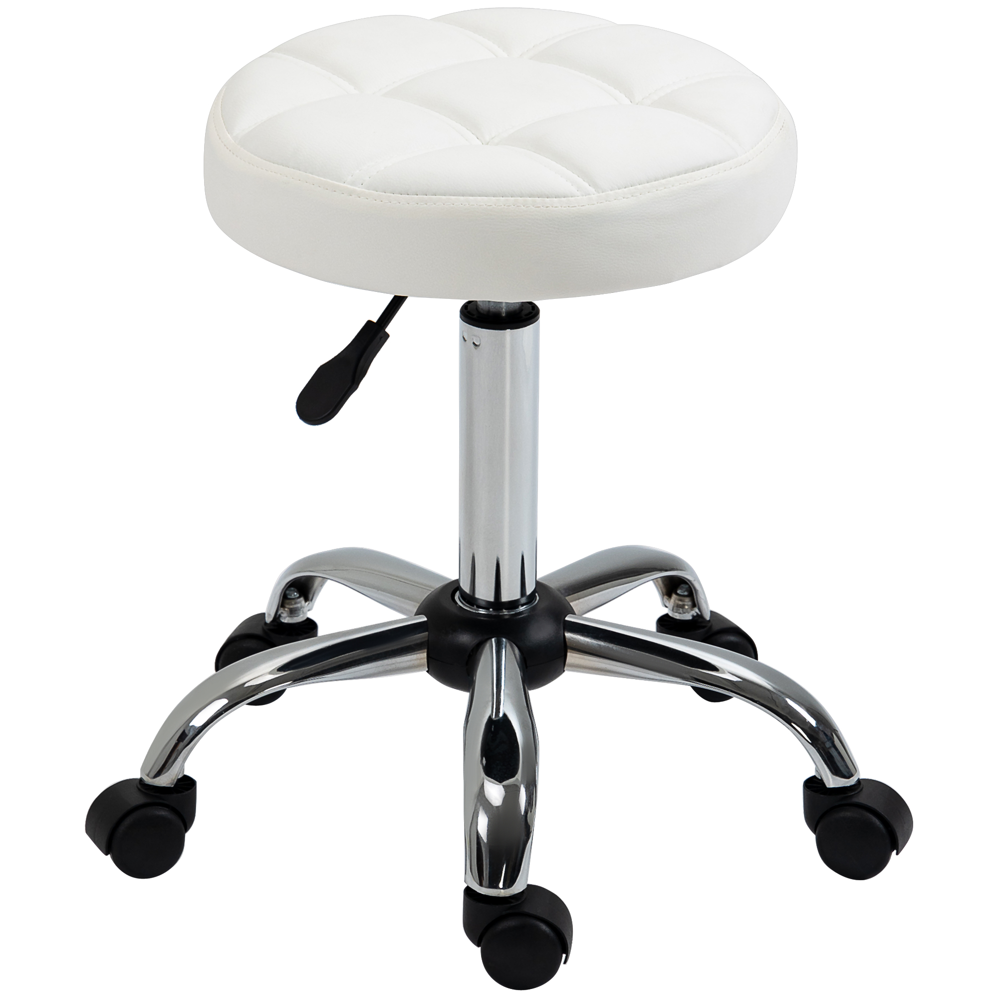 Vinsetto Rollhocker Höhenverstellbarer Drehbarer Arbeitshocker für Büro & Salon, Kunstleder Weiß Ø35,5 x 51-67 cm   Aosom.de