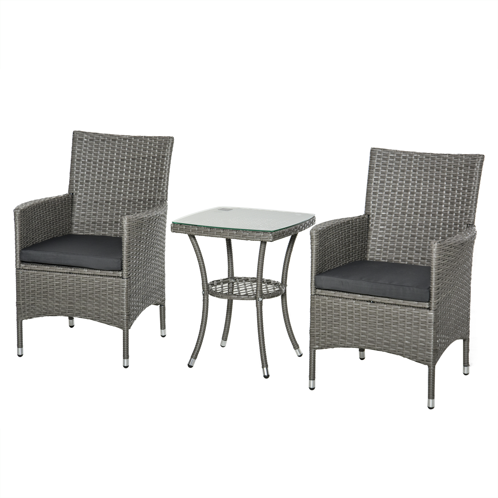 Outsunny Rattan Gartenmöbel Set, mit Beistelltisch, Bistroset, 3-tlg. Balkonmöbel Set, Rattan Gartenset, Sitzgarnitur, 60x58,5x89,5 cm  Aosom