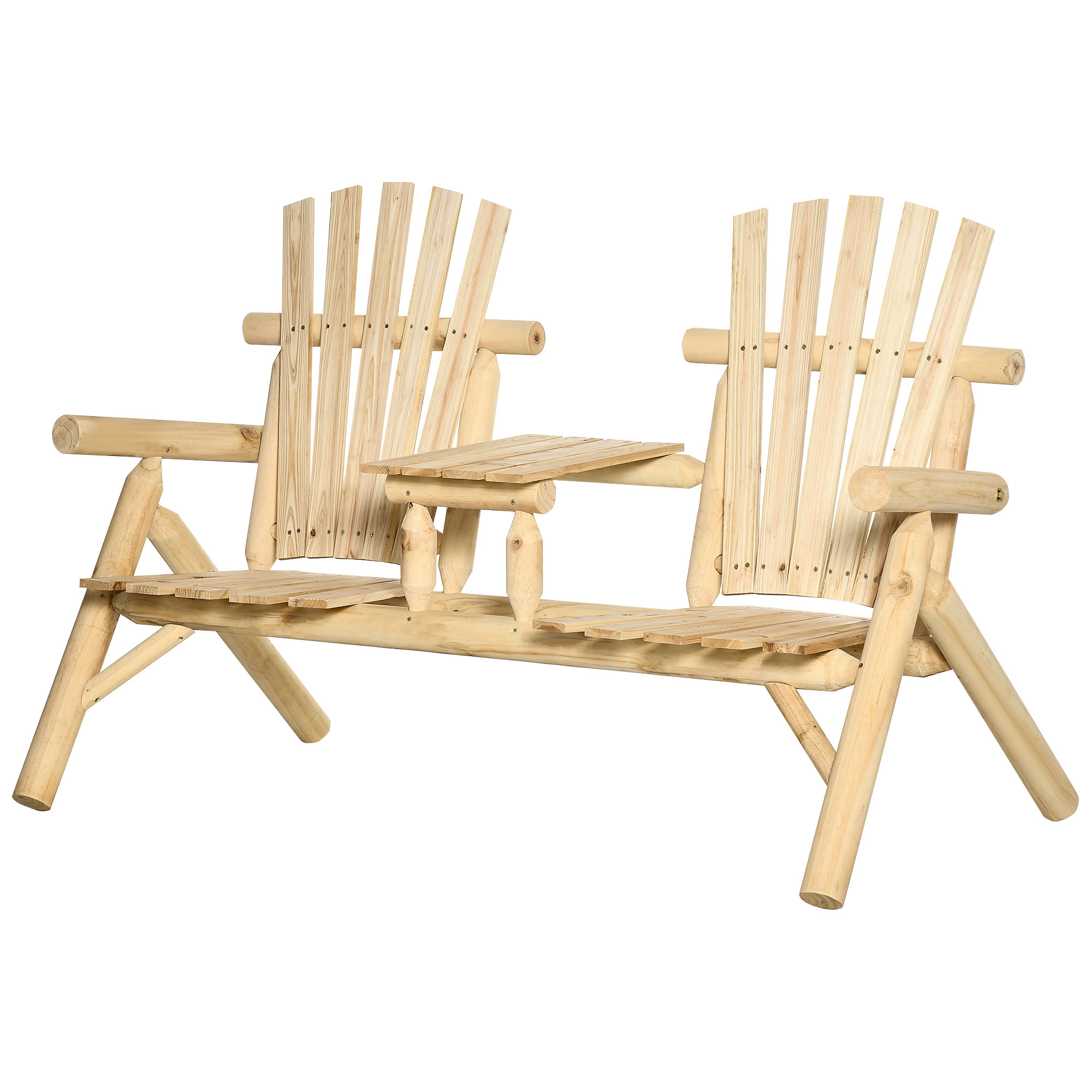Outsunny Gartenbank mit Tisch, Gartenmöbel, Sitzbank, 2 Stühle, Massivholz, Natur, 157 x 88 x 103 cm Aosom