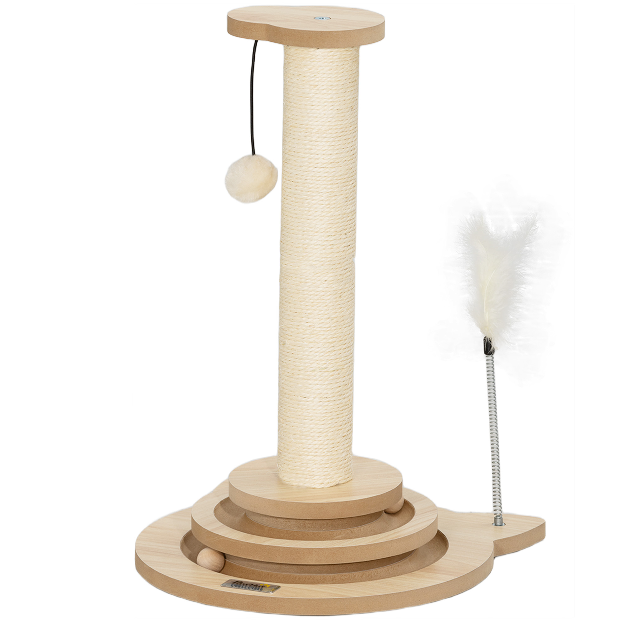 PawHut 4-in-1 Kratzstamm, 49cm Kratzsäule, Sisal-Katzenkratzbaum mit Spielball, Kratzbaum für Katzen, Katzen Kratzmöbel, Indoor, Eiche   Aosom