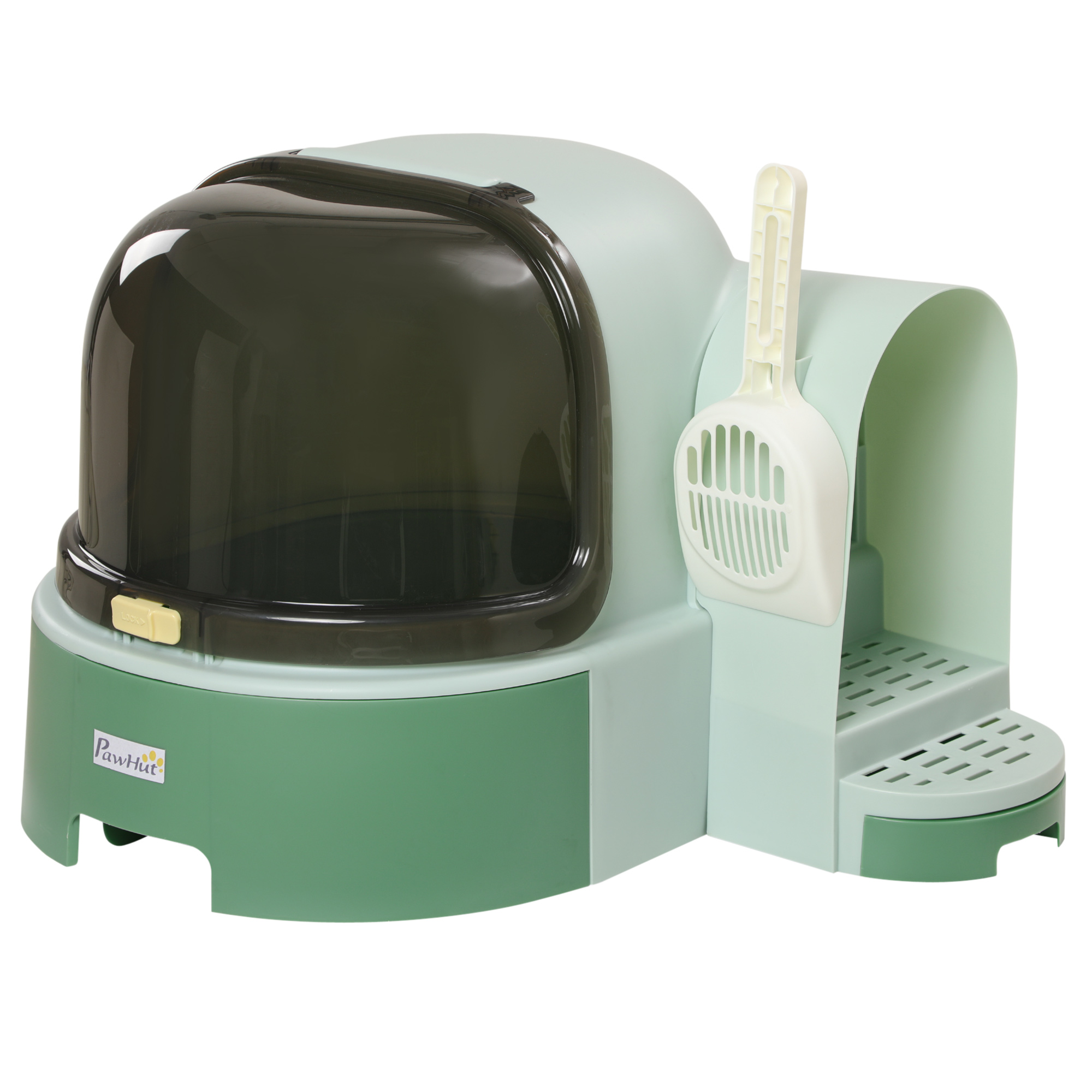 PawHut Katzenhaus Katzentoilette mit 2 herausziehbaren Bodenwannen, Haube & Schaufel für große Katzen, grün 52x60x42cm Aosom.de