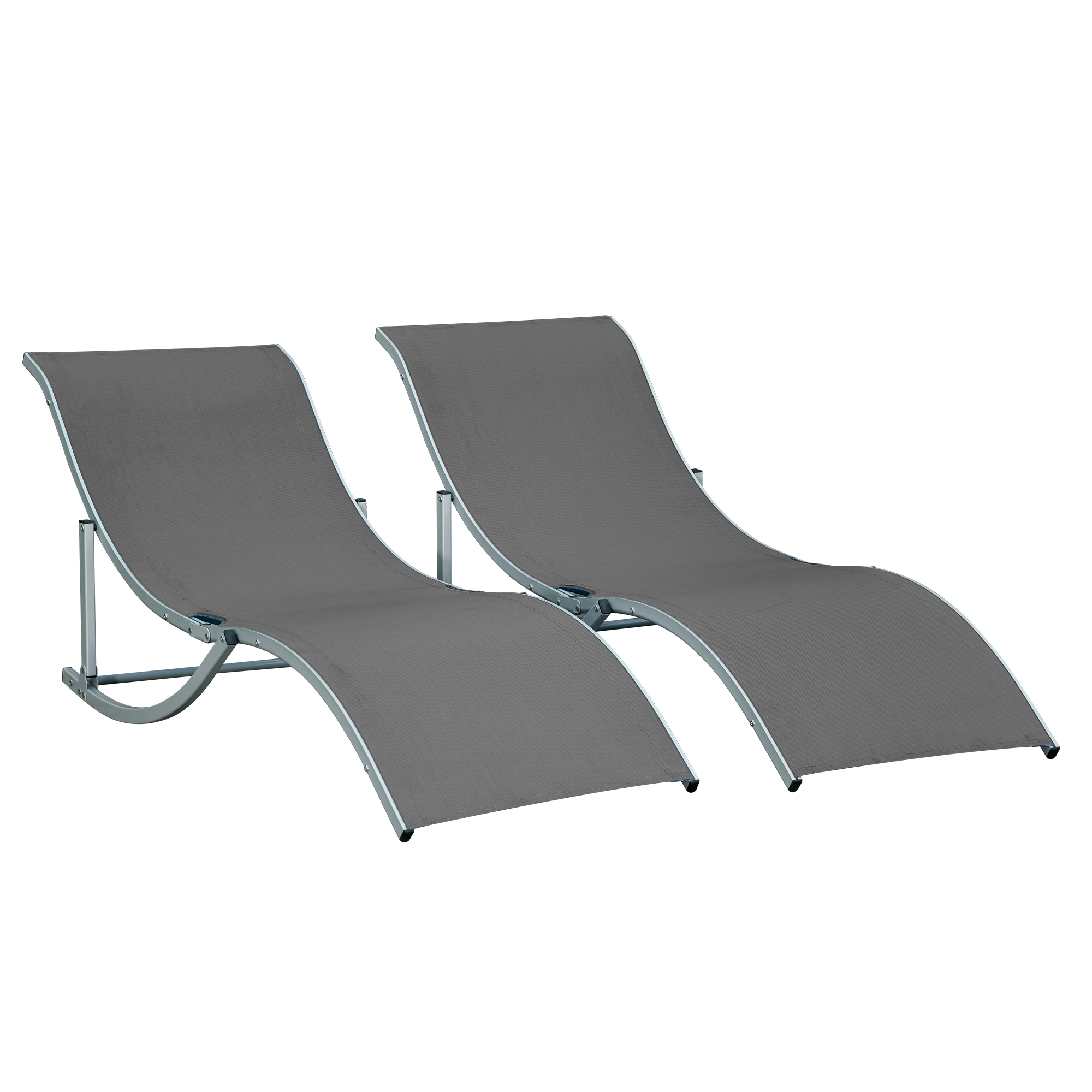 Outsunny 2er Set Sonnenliege Gartenliegen Stoffliege Relaxliege ergonomisch Aluminium Texteline Dunkelgrau 165 x 61 x 63 cm Aosom