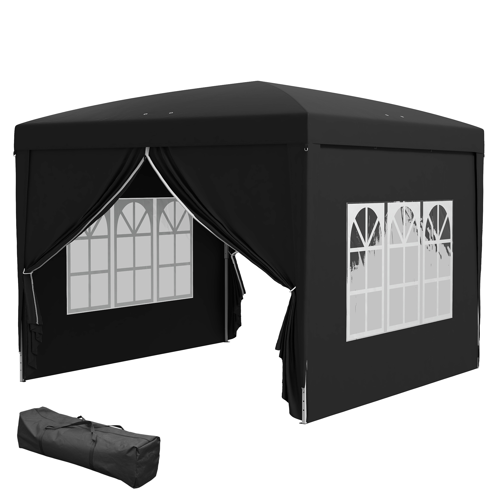Outsunny Pavillon ca.3x3m, wasserabweisend Stabil Winterfest Pop-up Faltpavillon, UV Schutz 50+, Faltbar Partyzelt Gartenzelt mit 4 Seitenteilen Tasche Gartenpavillon für Camping Garten, Schwarz   Aosom