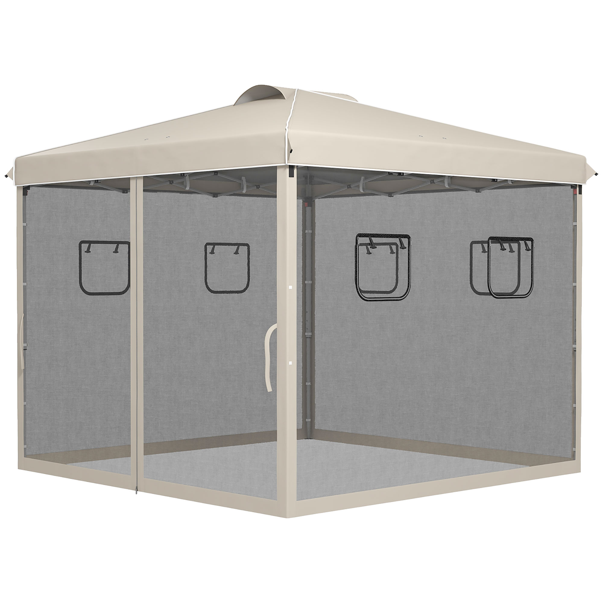 Outsunny Faltpavillon 3x3m mit 4 Netzvorhängen, UV-Schutz, Pop Up Design, Fenster & Tragetasche, Beige für Gartenpartys   Aosom.de