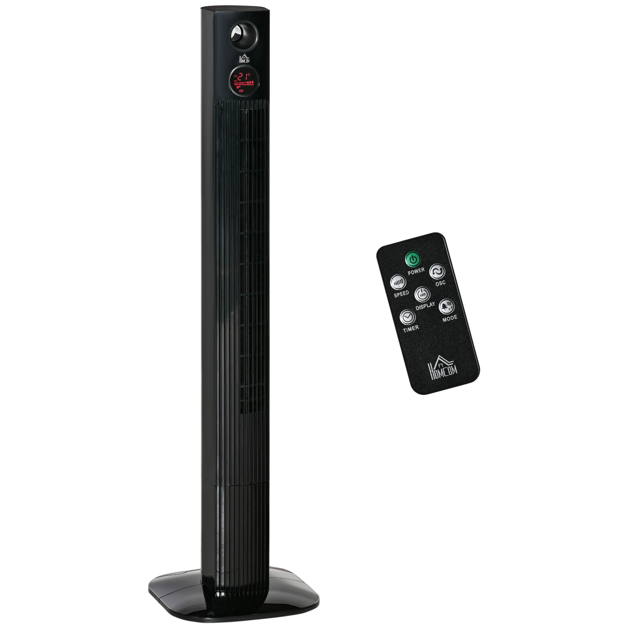 HOMCOM Standventilator mit Fernbedienung 45W 12H Timer 70° Oszillation 3 Belüftungsstufen mit Aroma-Diffusor 31,5x31,5x117cm Schwarz   Aosom.de