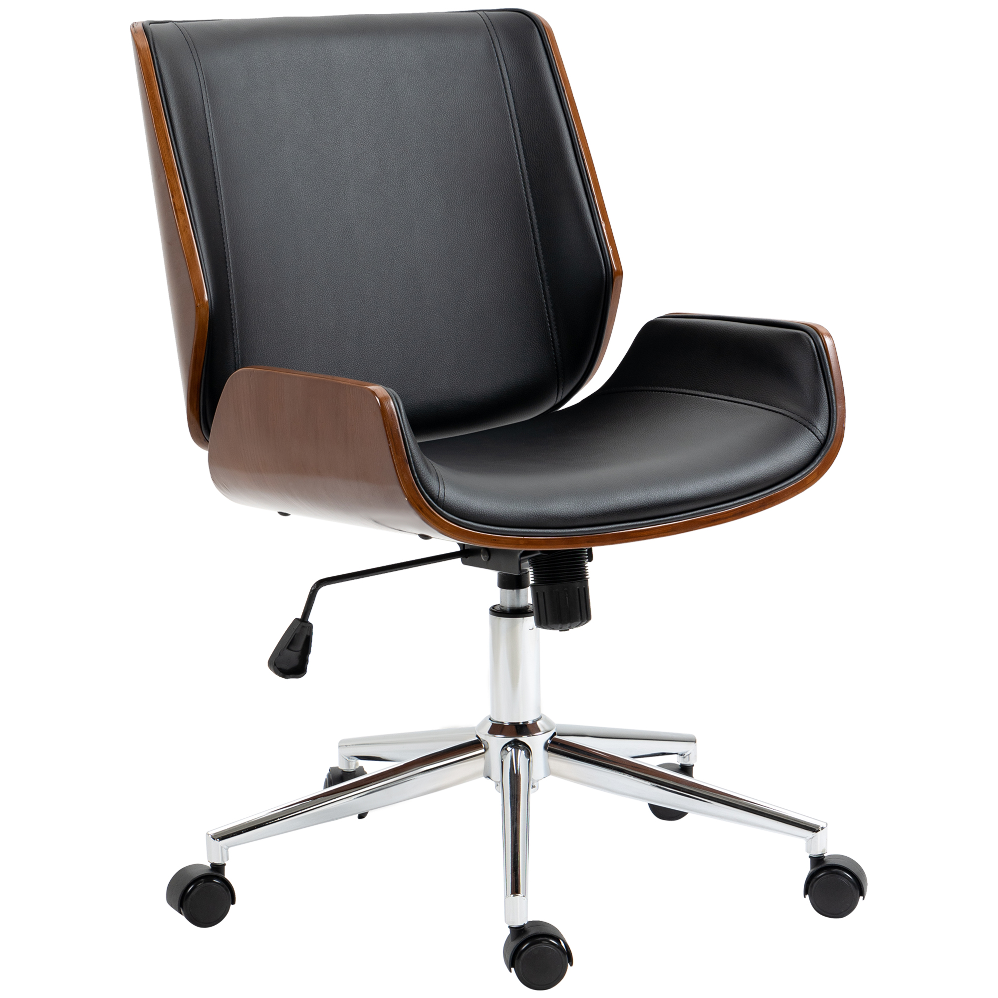 Vinsetto Bürostuhl Retro, höhenverstellbarer Schreibtischstuhl holz, Drehlstuhl mit Kippfunktion, Schwarz Aosom