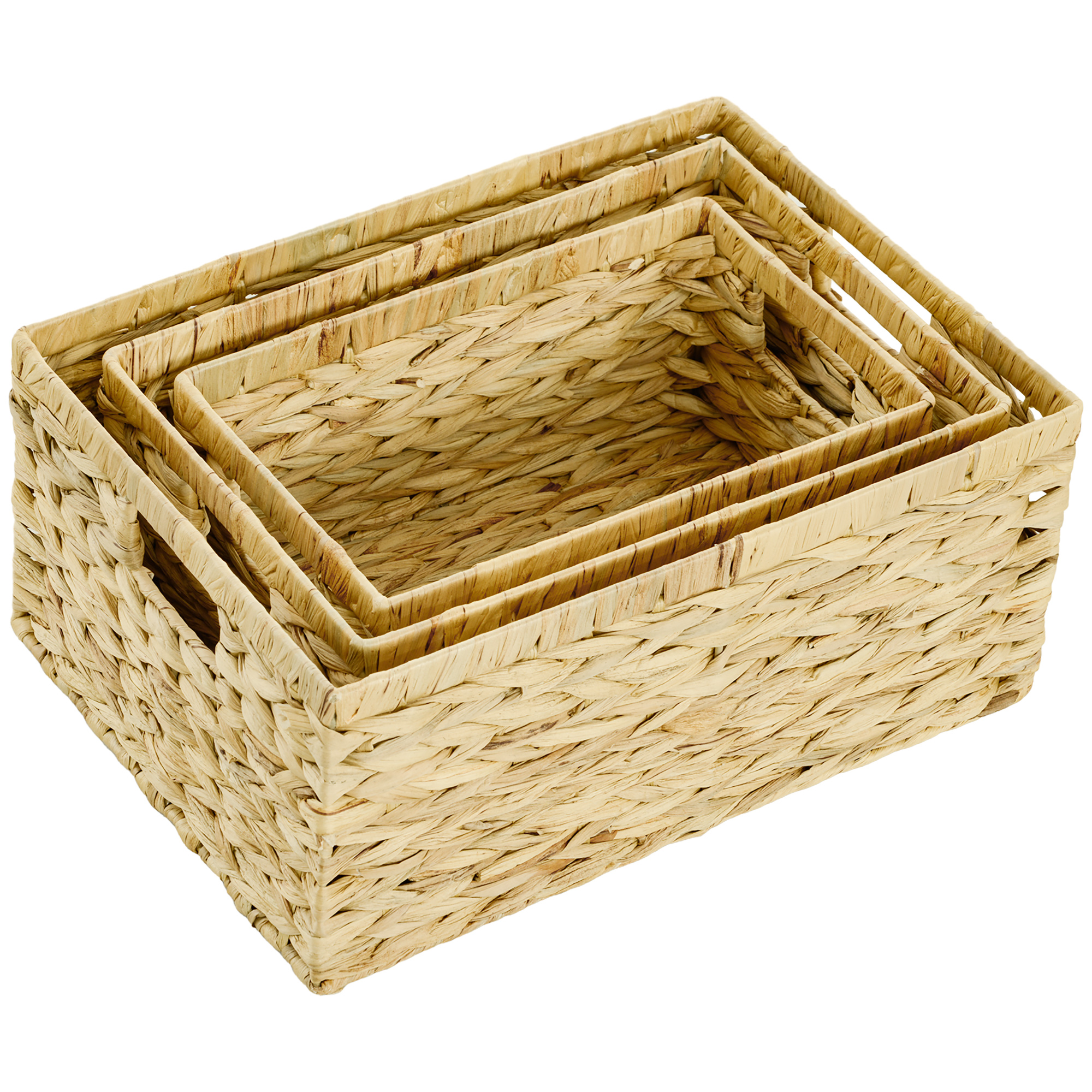 HOMCOM 3er-Set Aufbewahrungskorb, geflochtener Körbe aus Wasserhyazinthe, zum Aufbewahrung und Organisieren, für Wohnzimmer, Küche, Schlafzimmer, 40 x 30 x 18 cm, Naturholz   Aosom