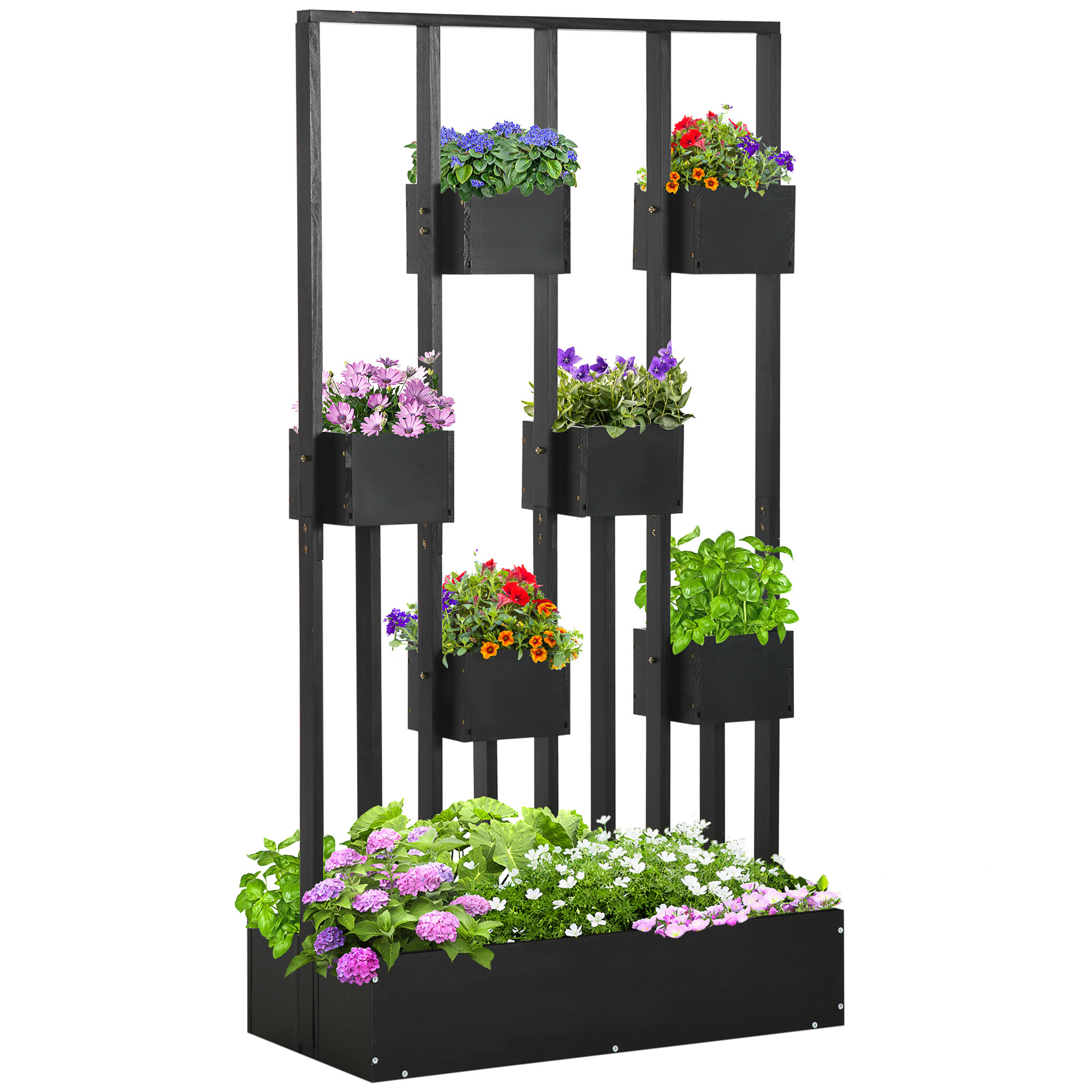 Outsunny Hochbeet Blumenkasten mit Rankhilfe, modulares Design für Terrasse, Pflanzkasten aus massivem Holz, Schwarz 90x45x170 cm Aosom.de