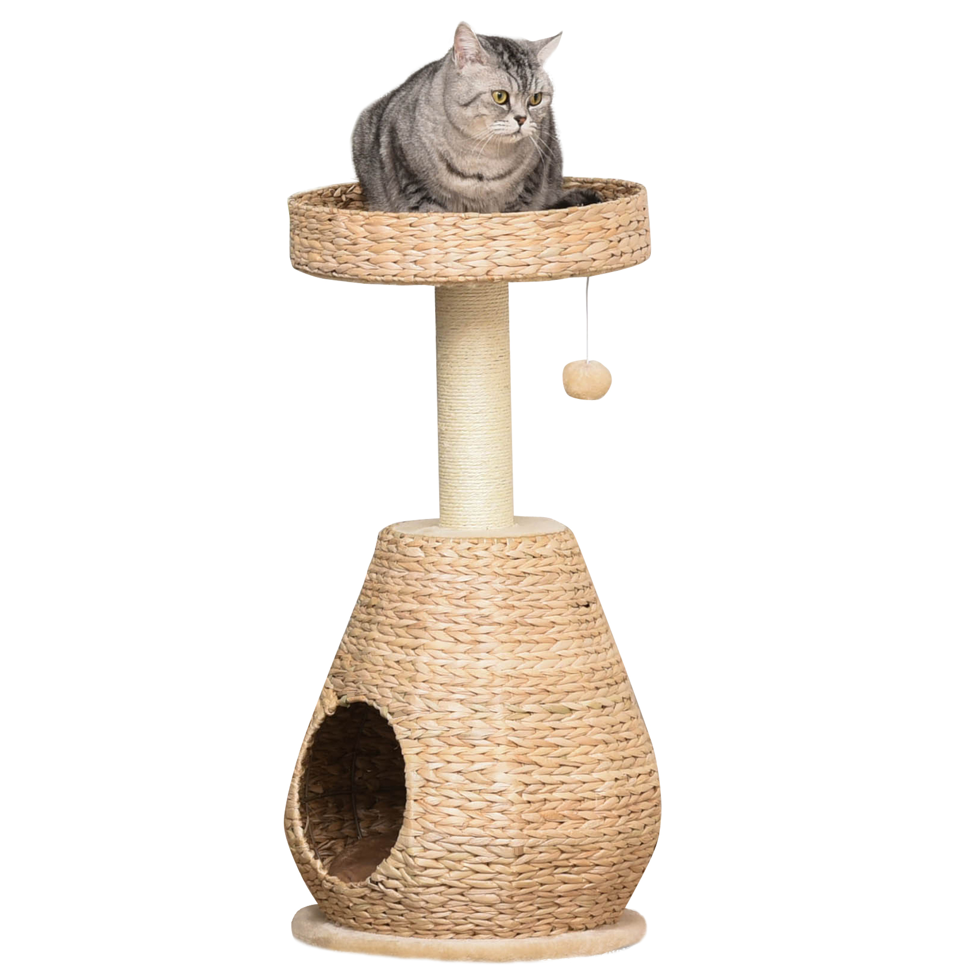 PawHut Kratzbaum Katzenbaum mit Katzenhöhle 82,5H cm, Sisal & Ballspielzeug für kleine Katzen, stabil & farbenfroh in Gelb   Aosom.de