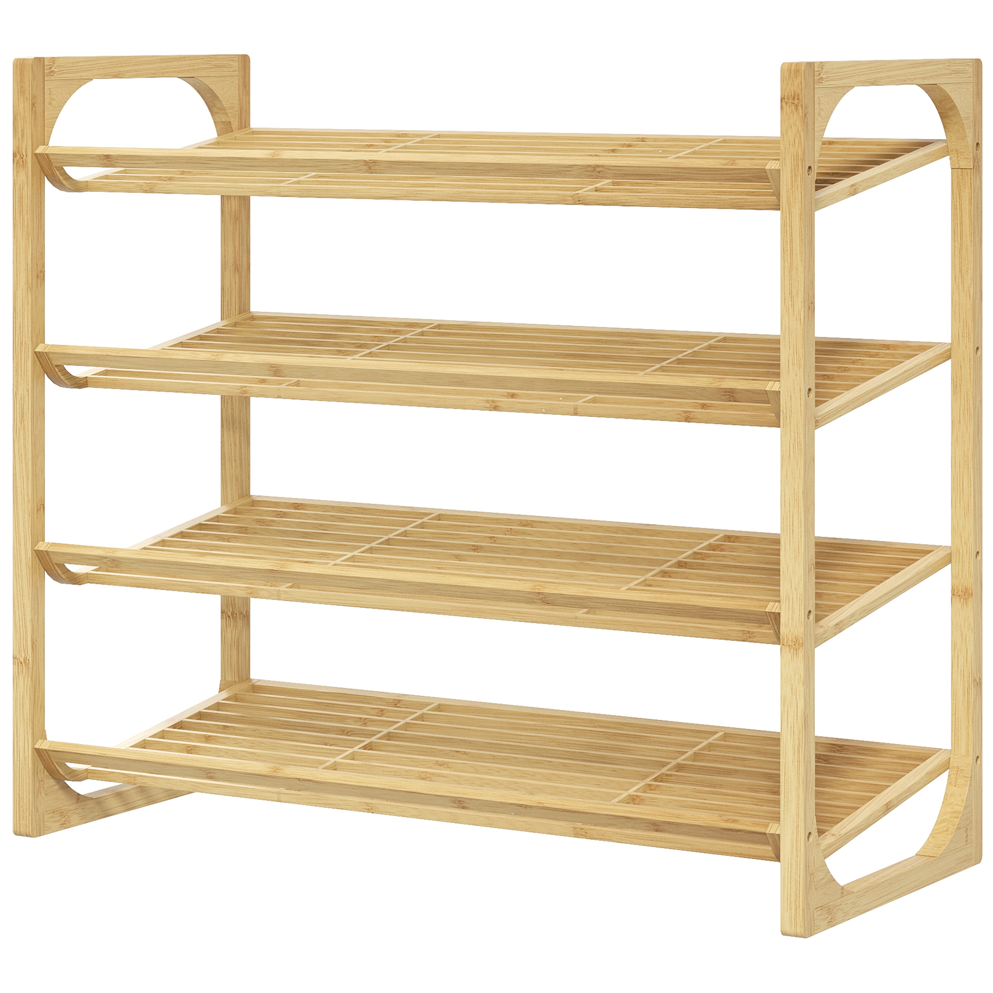 HOMCOM Schuhregal Schuhständer aus Bambus 4 Ebenen für bis zu 12 Paar Schuhe mit Griff für Eingang Schlafzimmer 76 x 33 x 67 cm Natur Aosom.de