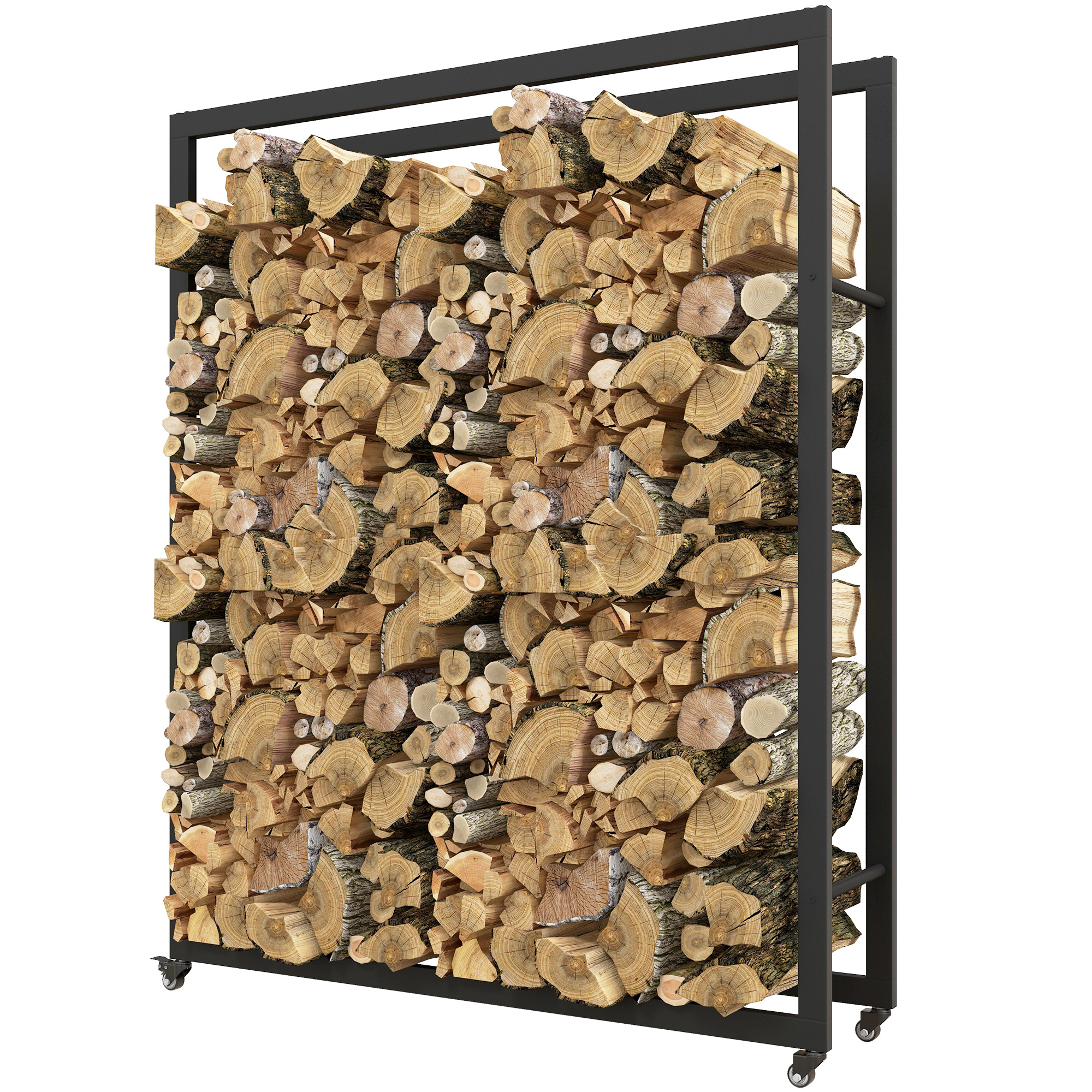 Outsunny Kaminholzregal 120 x 32 x 151 cm Brennholzregal mit Rollen, Feuerholzregal für Indoor, Outdoor, Metall, Schwarz Aosom