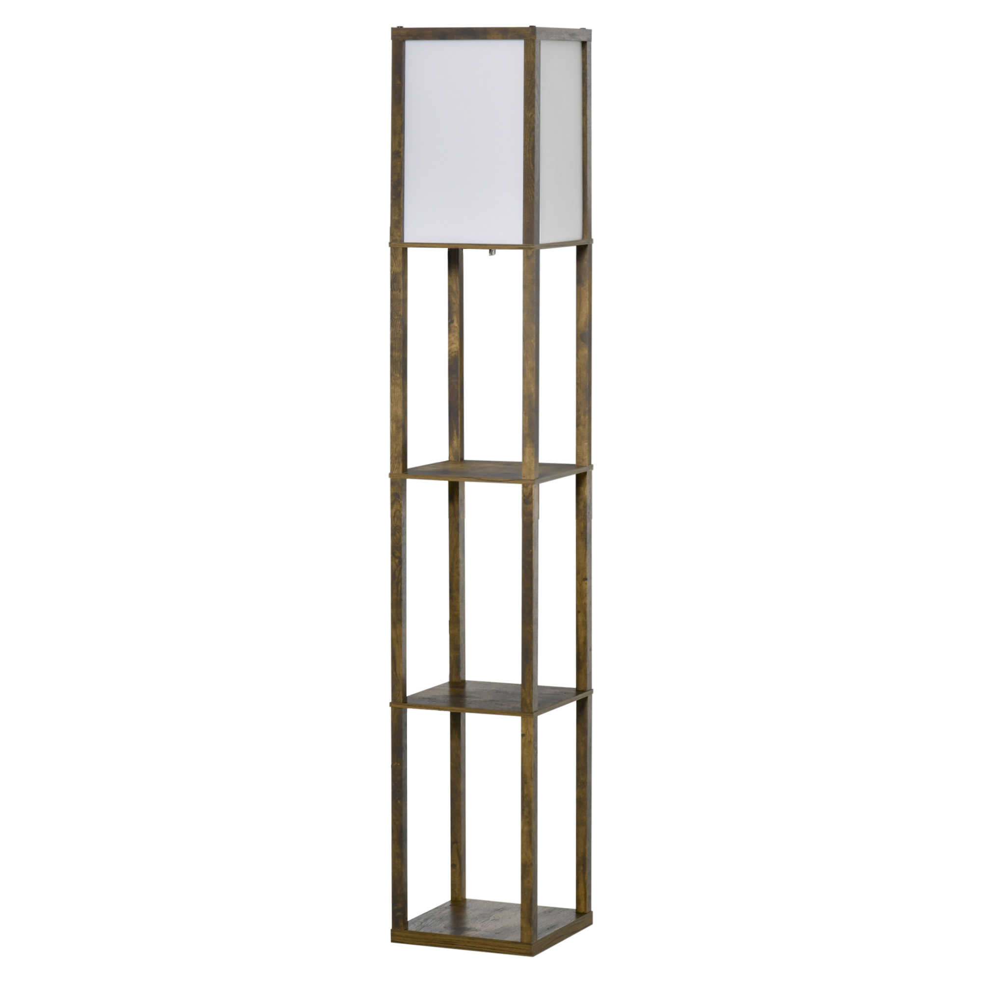 HOMCOM Stehlampe mit Regalen, Wohnzimmer Stehleuchte mit E27 Fassung bis 40W, Nachttischlampe mit Lampenschirm, Standlampe für Schlafzimmer, Arbeitszimmer, Büro, Rustikales Braun   Aosom