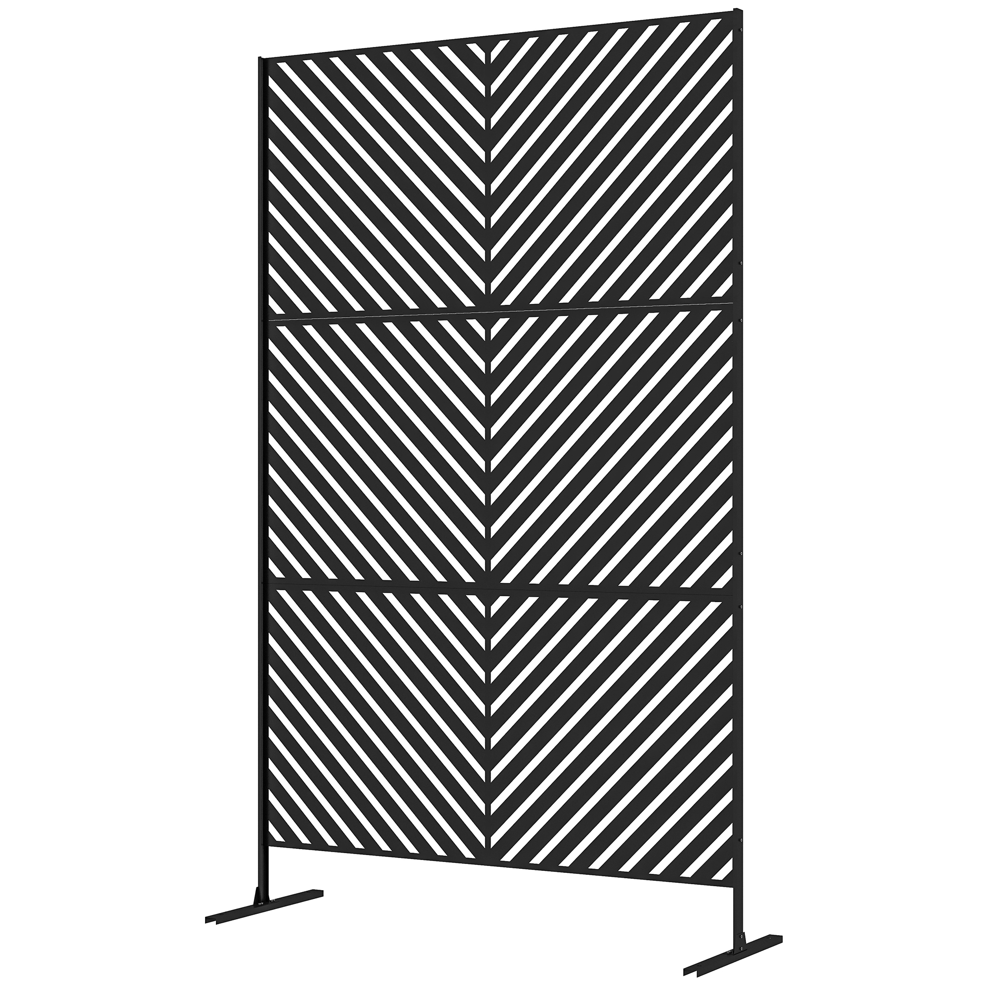 Outsunny Gartensichtschutz 122x198cm Raumteiler mit Dreieckmuster aus Stahl, Trennwand & Ständer für Balkon und Terrasse in Schwarz Aosom.de