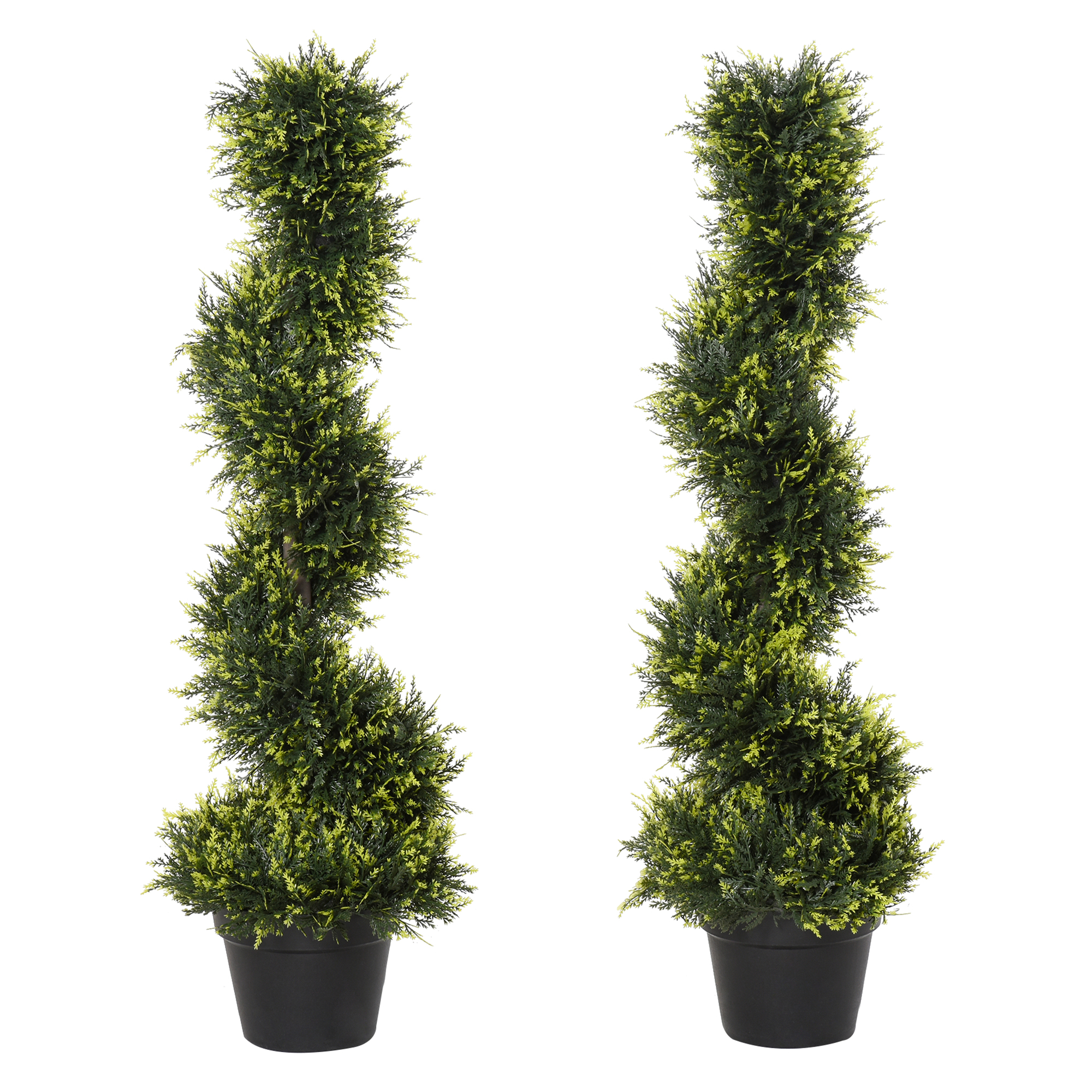 Outsunny 2er Set künstliche Zedernbaum groß 90 cm Kunstpflanze, Plastik künstliche Pflanzen Zeder im Topf, Spiralpflanze wie echt für Wohnzimmer Schlafzimmer Büro Garten moderne Dekoration   Aosom