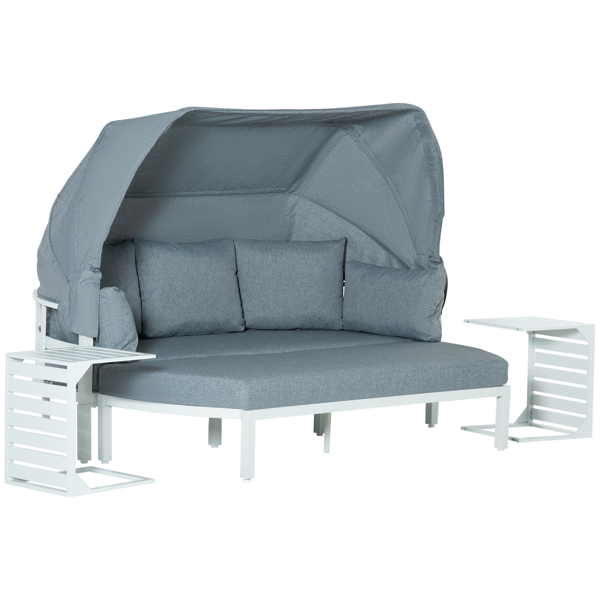 OUTSUNNY Gartenmöbel Set für 5 Personen mit Beistelltisch und Dach, Kissen aus PP-Kunststoff und Polyester, 190/133B x 81T x 73/62H cm, Weiß und Grau   Aosom.de