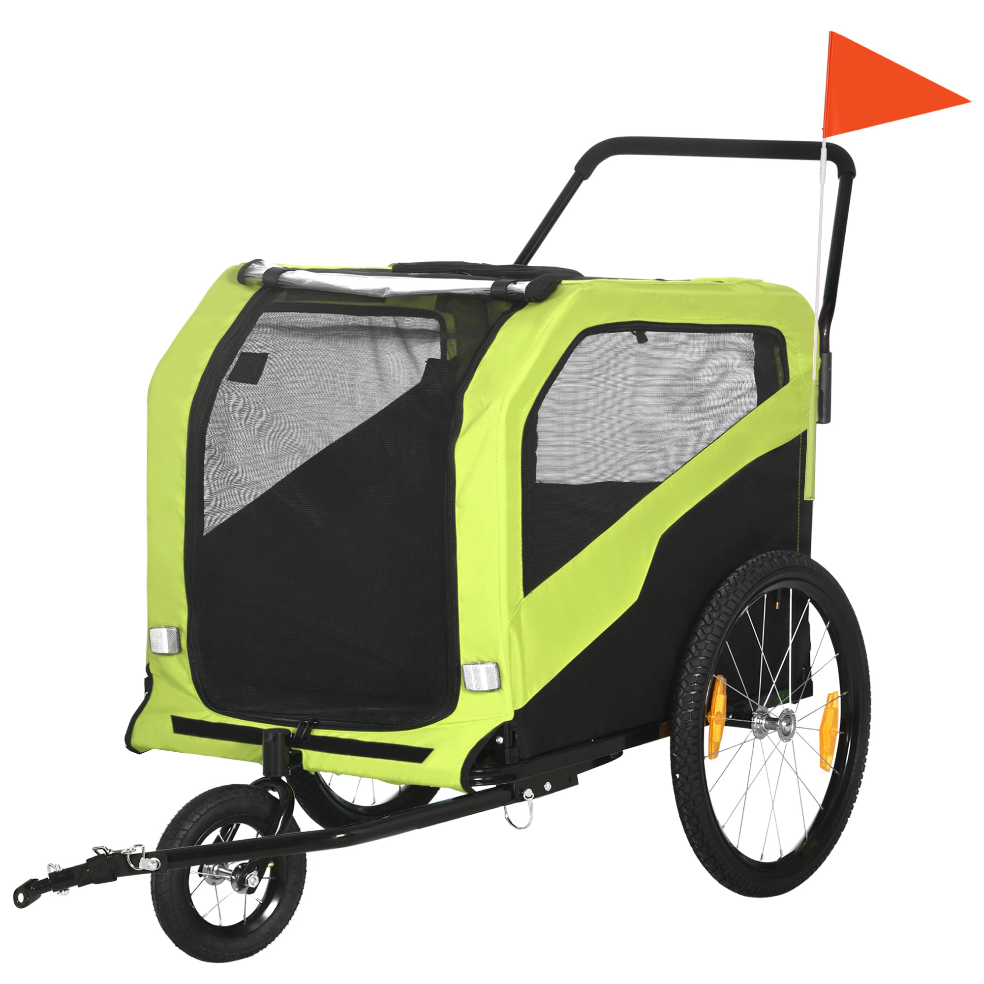PawHut 2-in-1 Hundeanhänger, Fahrradanhänger für Hunde, Hundewagen mit Reflektoren, Hundebuggy max. 30 kg, Hundefahrradanhänger für Große Hunde, Oxford-Gewebe, Grün   Aosom