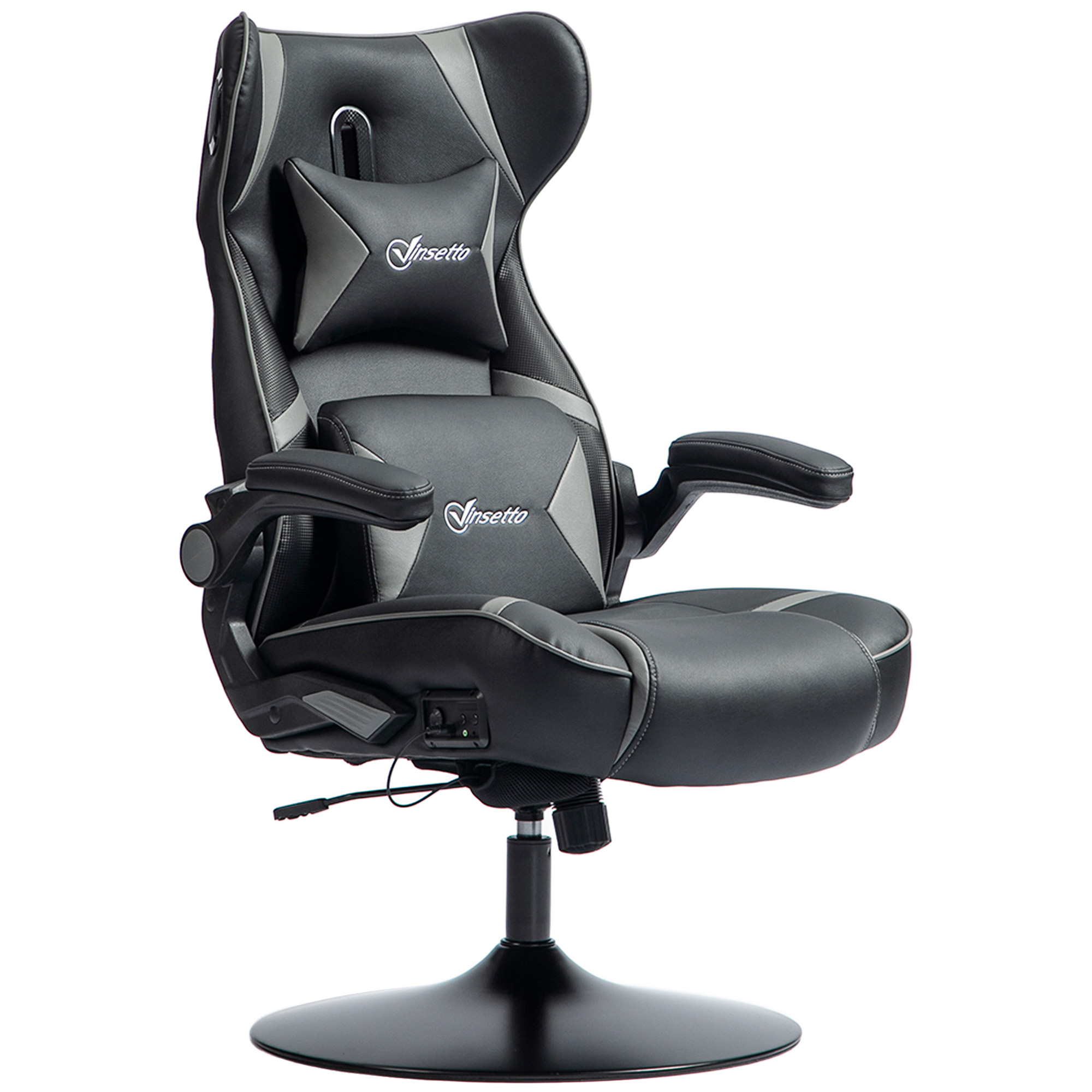 Vinsetto Gaming Stuhl mit Wippen- und Schkelfunktion, ergonomischer Computerstuhl, höhenverstellbar, drehbar Schreibtischstuhl mit Lautsprecher, bis 120 kg belastbar, Schwarz+Grau Aosom