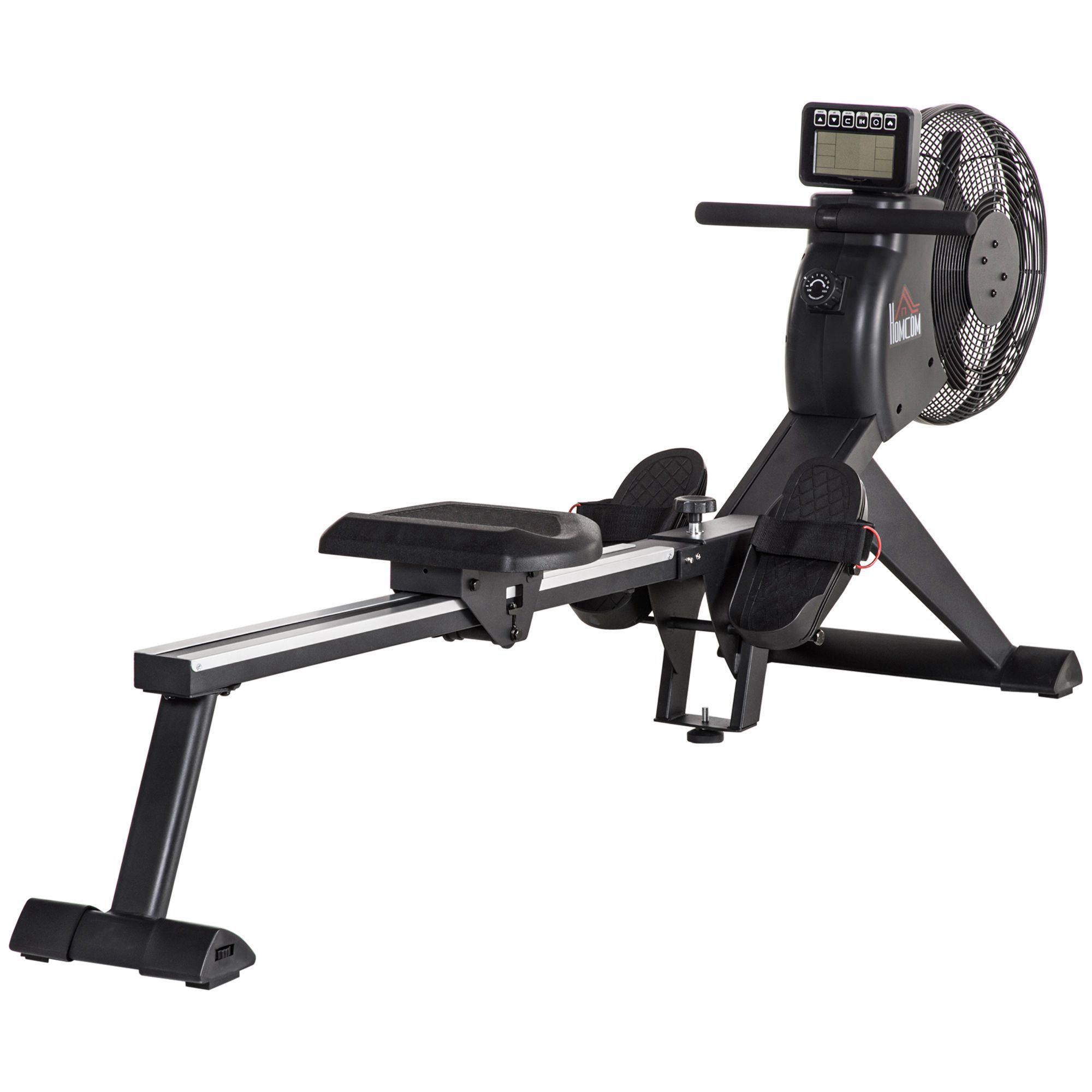 HOMCOM Rudergerät einklappbar mit Rudersitz 16 Widerstandsstufen Schwungmasse 25 kg bis 130 kg Stahl Schwarz 225x55x88cm für Fitness   Aosom.de
