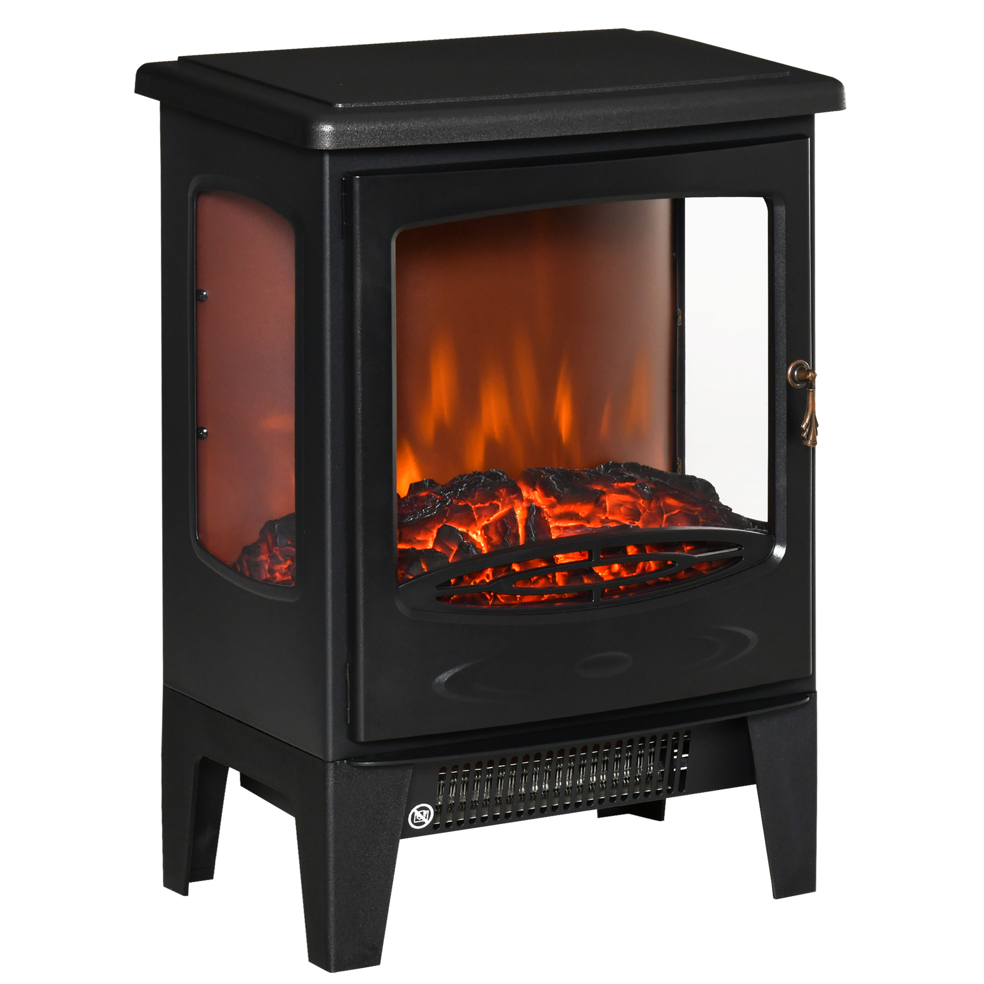 HOMCOM Elektrischer Kamin mit Flammeneffekt und 3 offenen Seiten, einstellbare Temperatur 1000W-2000W, Wirkungsbereich 20-25m², 39x26x54.8cm, Schwarz Aosom