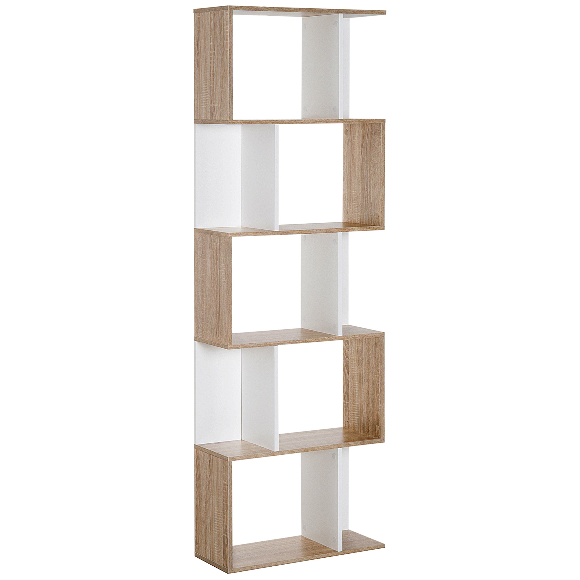 HOMCOM Bücherregal S-förmig Ausstellungsregal Standregal Büroregal 5-stöckiger moderner Raumteiler Spanplatte Weiß 60 x 24 x 184,5 cm Aosom