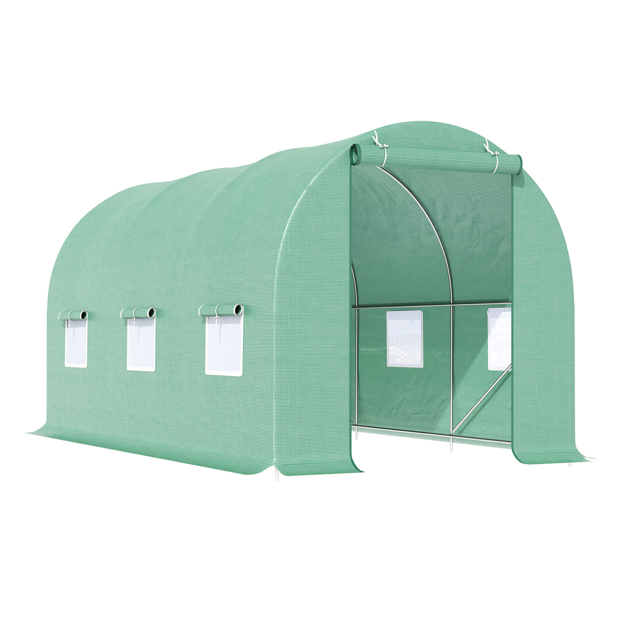 Outsunny Foliengewächshaus Tomatengewächshaus mit Fenster 445x190x200cm Treibhaus Folientunnel in Grün für Pflanzenzucht im Garten   Aosom.de