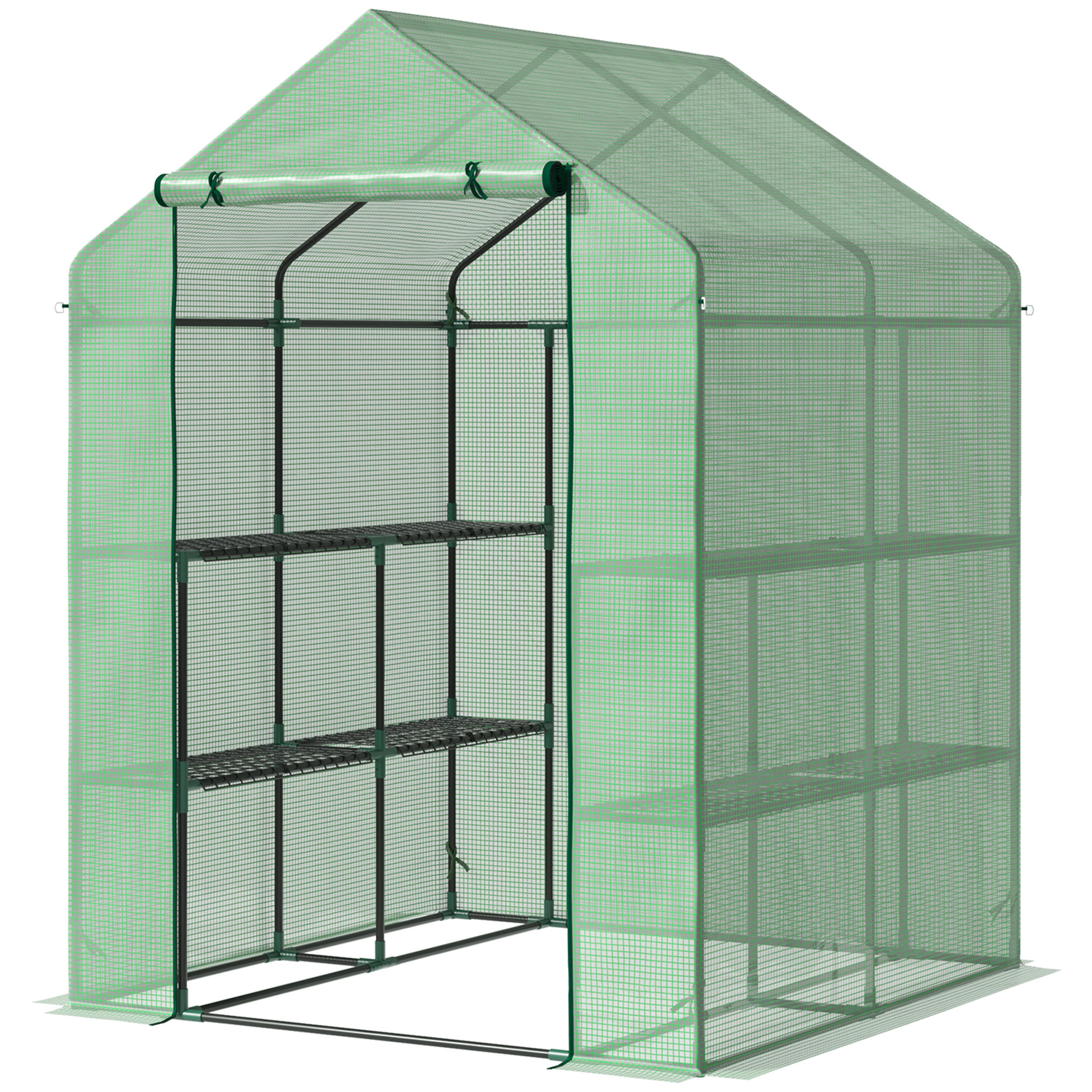 Outsunny Foliengewächshaus Begehbares Treibhaus mit 8 Regalen für Tomaten, Stahl & PE-Kunststoff, grün, mit Tür für optimale Pflanzenpflege   Aosom.de
