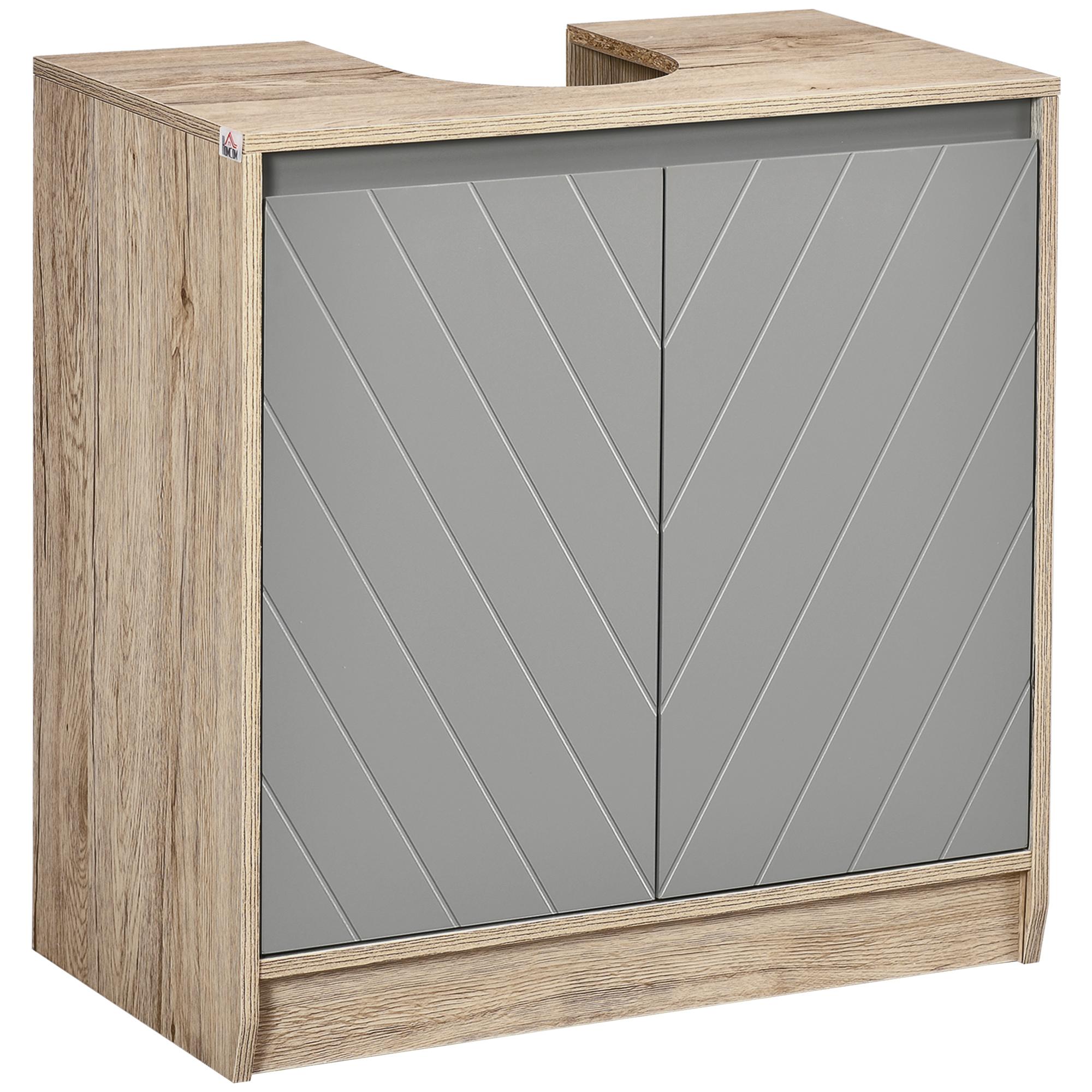 HOMCOM Waschbeckenunterschrank Badschrank Badmöbel mit 2 Türen Unterschrank MDF Grau+Eiche 60 x 30 x 59,8 cm Aosom