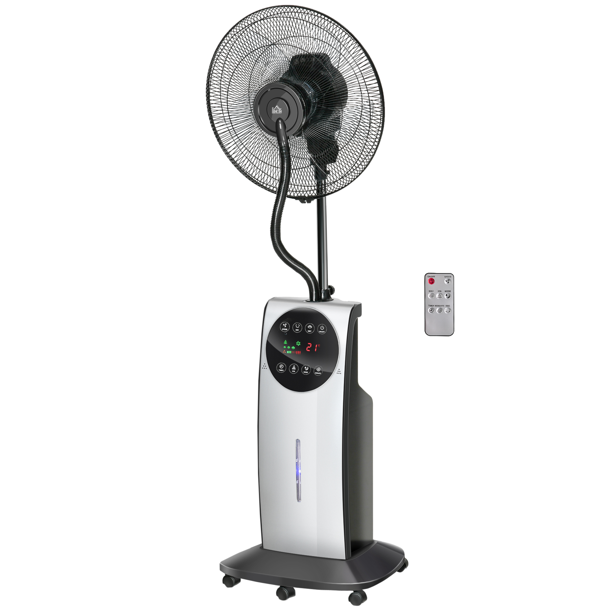 HOMCOM Standventilator mit Sprühnebel 90W Kühlventilator 3 Luftmodi 31L Wassertank Rollen Fernbedienung Schwarz Aosom.de
