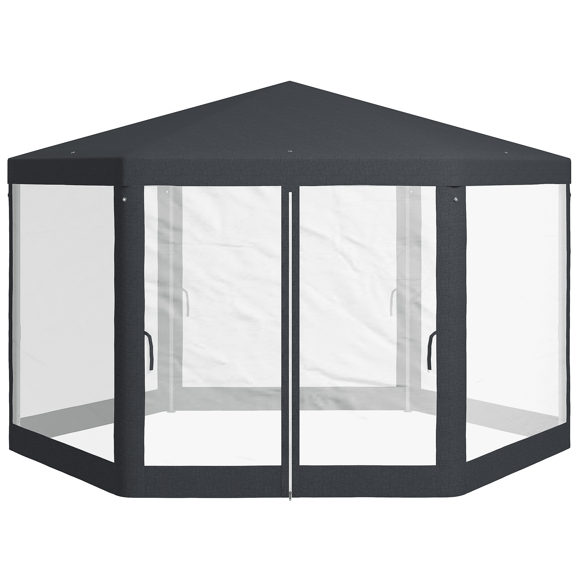 Outsunny Pavillon 4x4 m Gartenpavillon mit Moskitonetz, 6-eckig, Partyzelt aus Polyester & Metall, dunkelgrau für Gartenfeste   Aosom.de