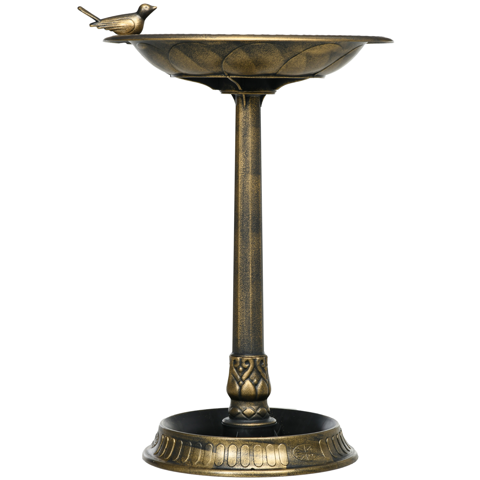 Outsunny 2 in 1 Vogeltränke Stehend, Vogelbad aus Kunststoff, frostsicher Vogelbecken, Winterfest Wassertränke für Wildvögel, Wasserschale, Wasserstelle für Garten Terrasse Balkon 50x50x72cm, Bronze Aosom